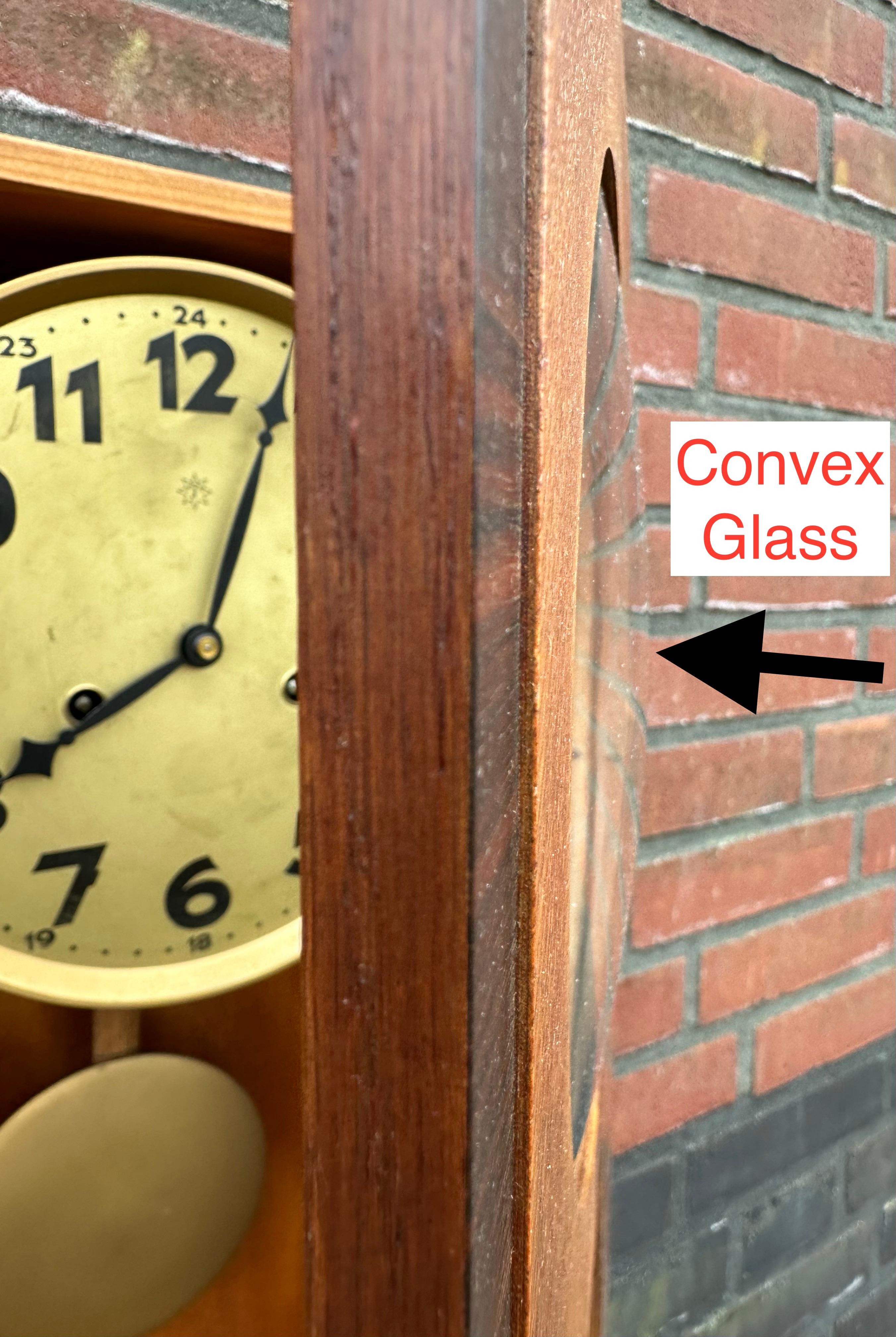 Rare Amsterdam School Geometrical Design Oak & Coromandel & Glass Wall Clock For Sale 6