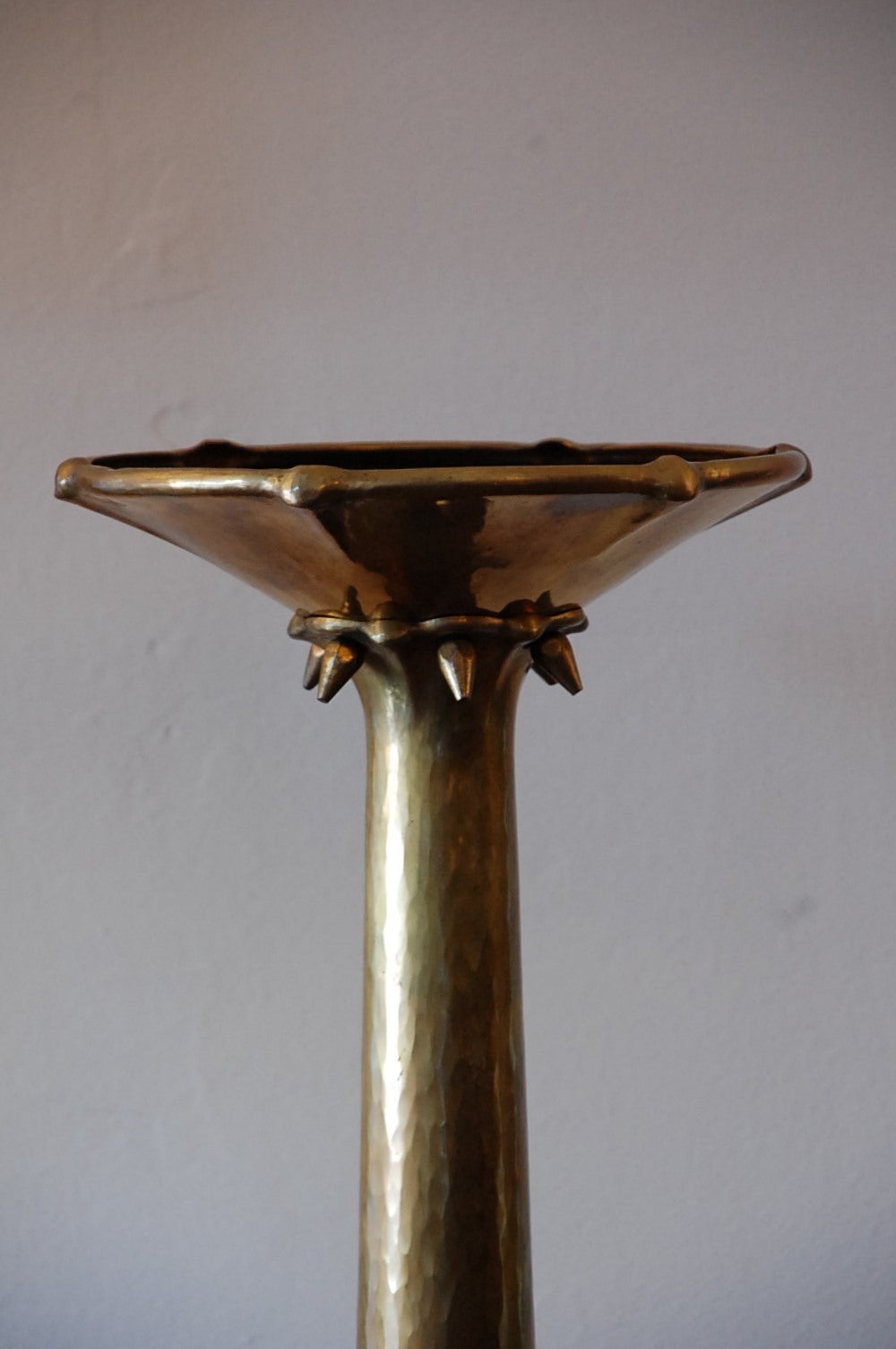 Spectacular hammered brass candlestick by Atelier Brom. Unique rare piece. Unusually large.