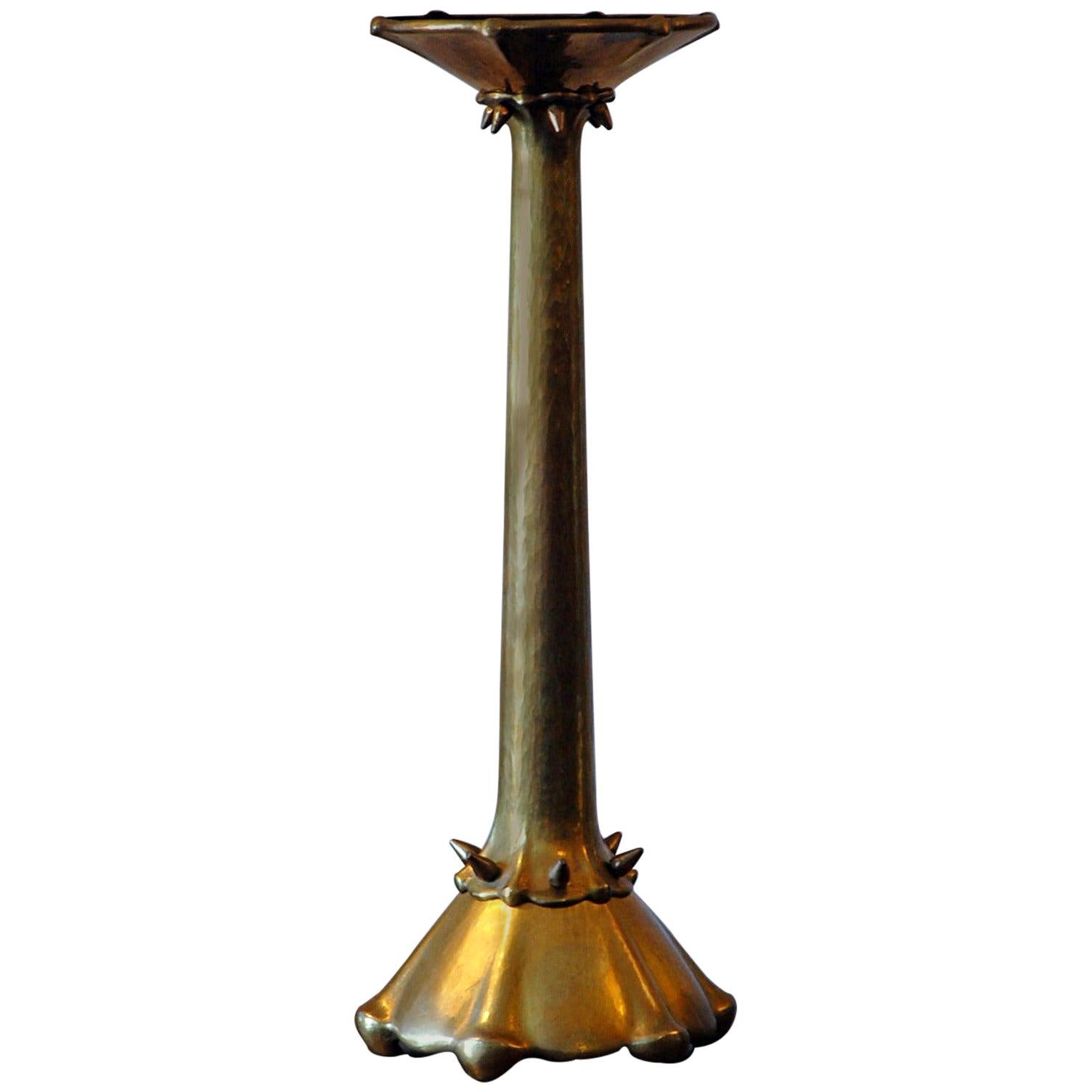 Rare Hammered Brass Candlestick by Atelier Brom For Sale