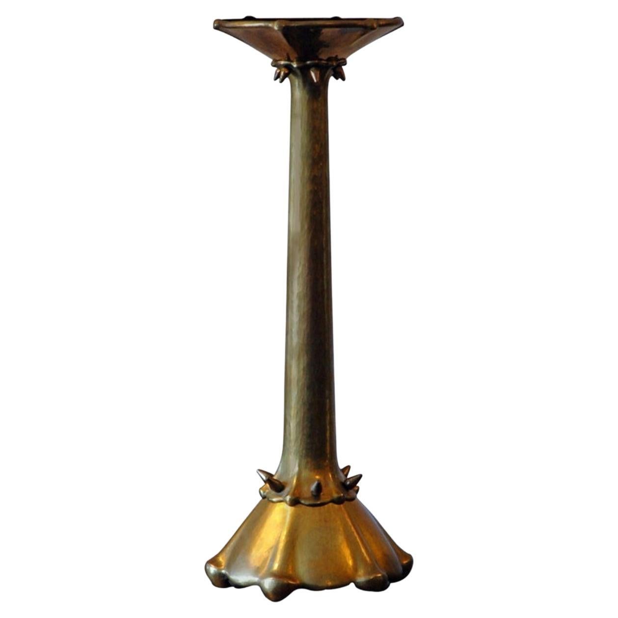 Rare Amsterdam School Hammered Brass Candlestick For Sale