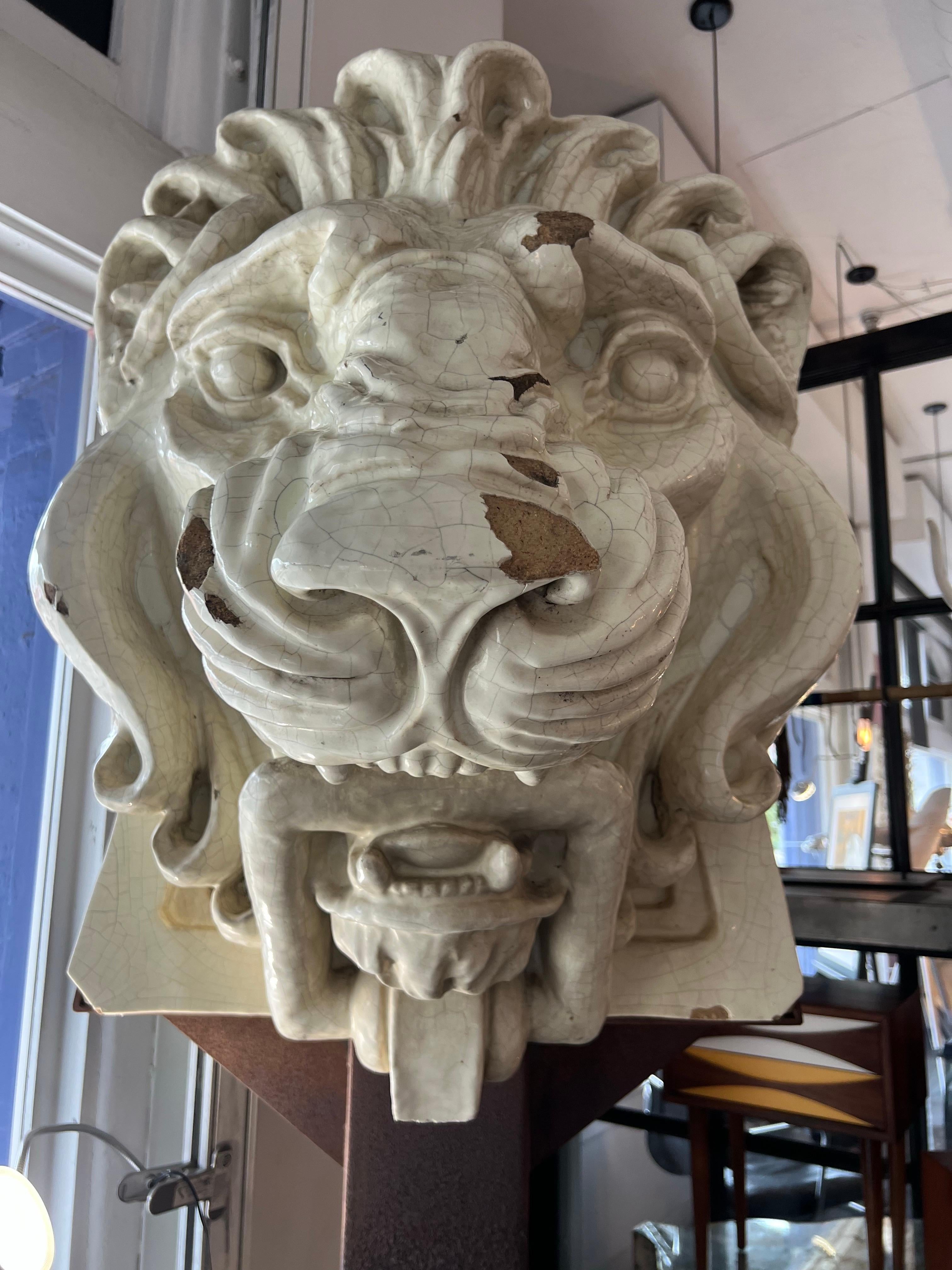 Rare Ancienne Architectural Lion Head, c.1885 In Good Condition For Sale In Los Angeles, CA
