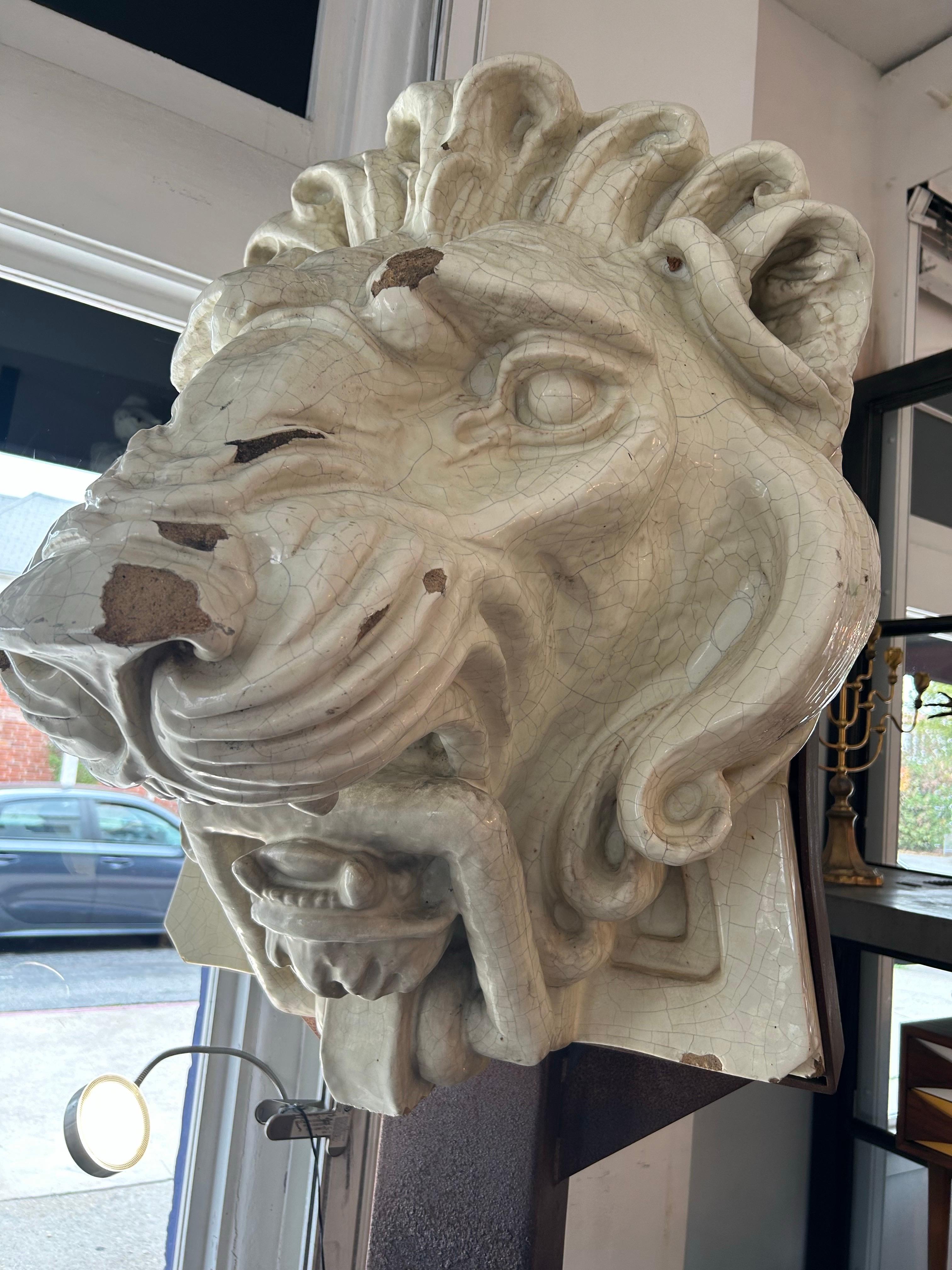 Steel Rare Ancienne Architectural Lion Head, c.1885 For Sale
