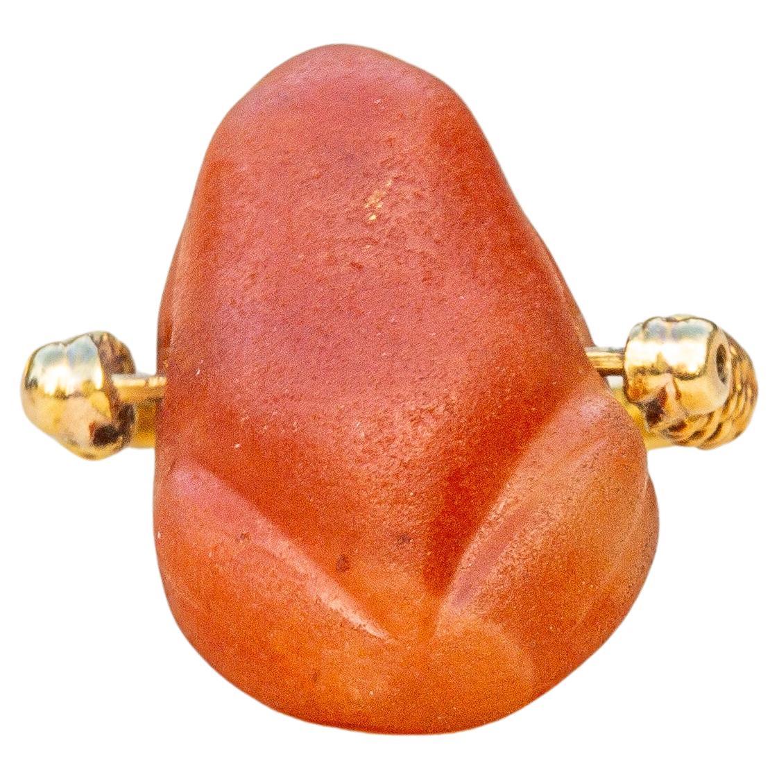 Rare Ancient Egyptian Carved Carnelian Frog Amulet Swivel Ring 18th Dynasty