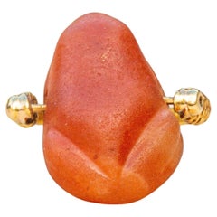 Used Rare Ancient Egyptian Carved Carnelian Frog Amulet Swivel Ring 18th Dynasty