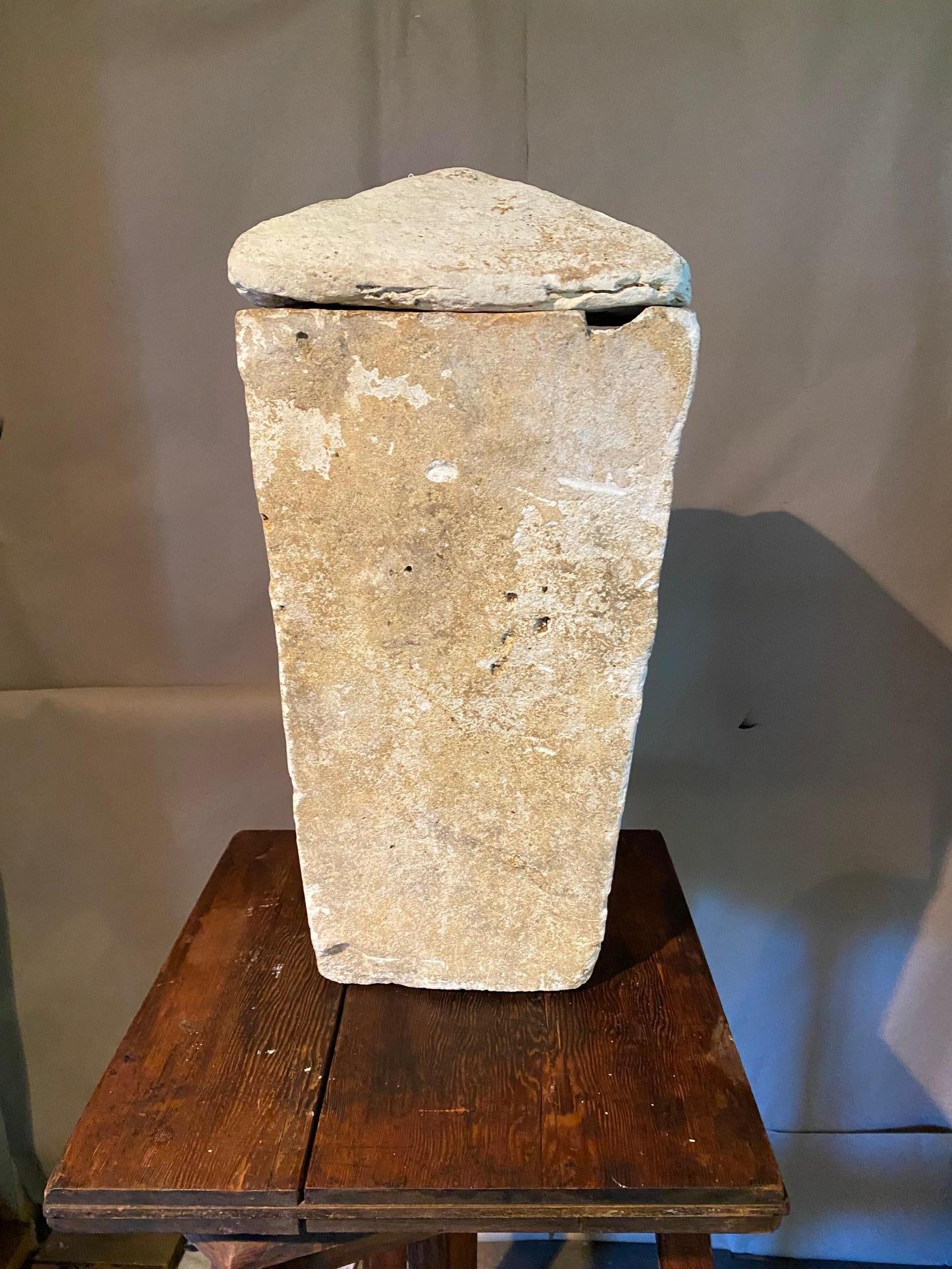 Early 20th Century Rare Ancient Greek Limestone Lidded Vessel For Sale