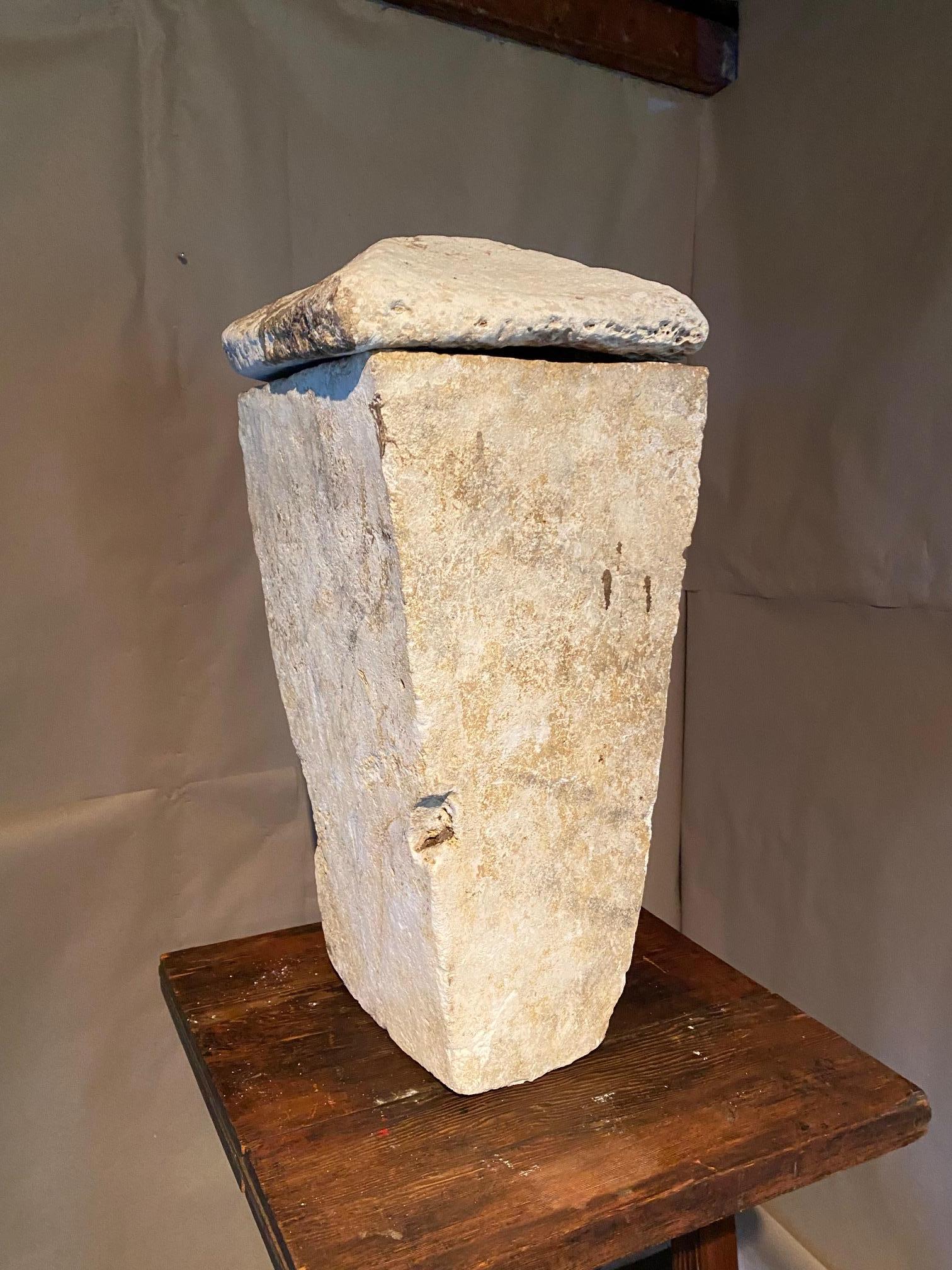 Rare Ancient Greek Limestone Lidded Vessel For Sale 2