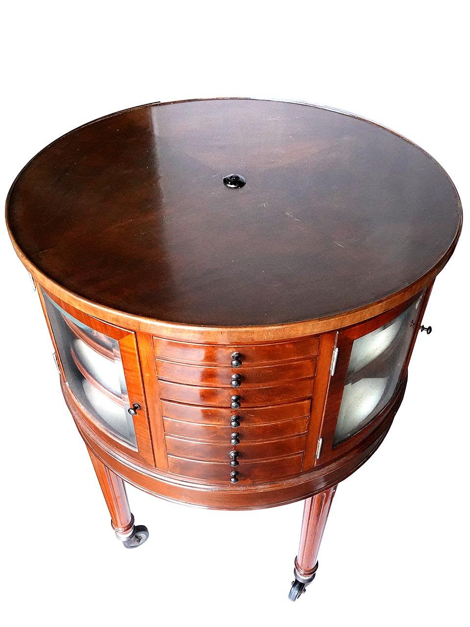 Industrial Rare and All Original English Oak Revolving Dental Cabinet For Sale