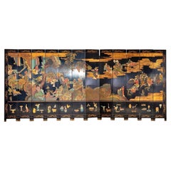 Rare and Amazing Lacquered Floor Screen with Twelve Chinese Panels Late 19th 
