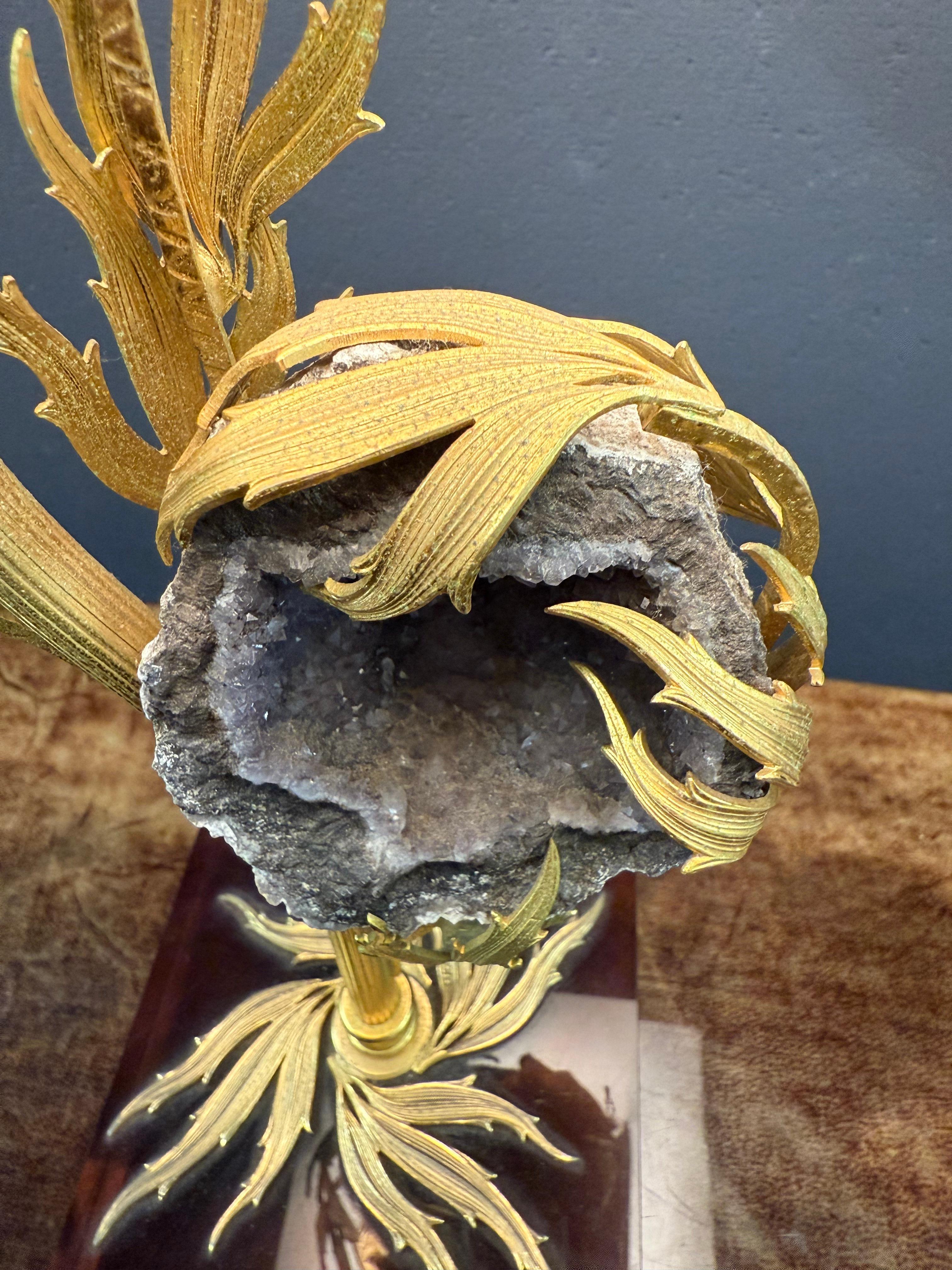 Laiton rare et étonnante lampe en agate Willy Daro 