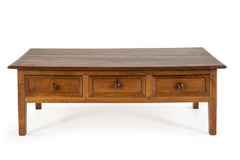 rare and antique Solid Chestnut Honey colored coffee table with three drawers