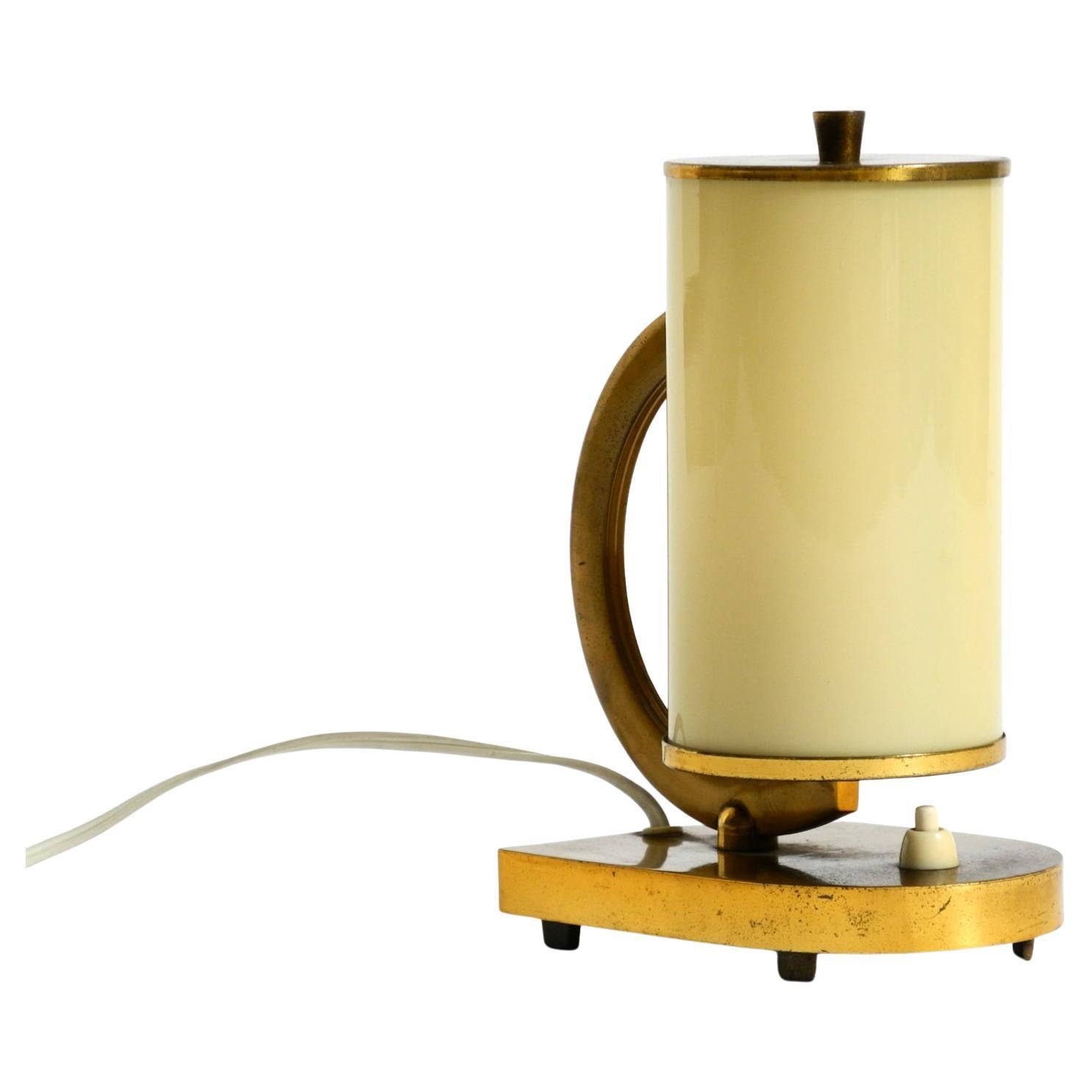 Rare and beautiful 1940s brass table lamp with opal glass shade im Angebot