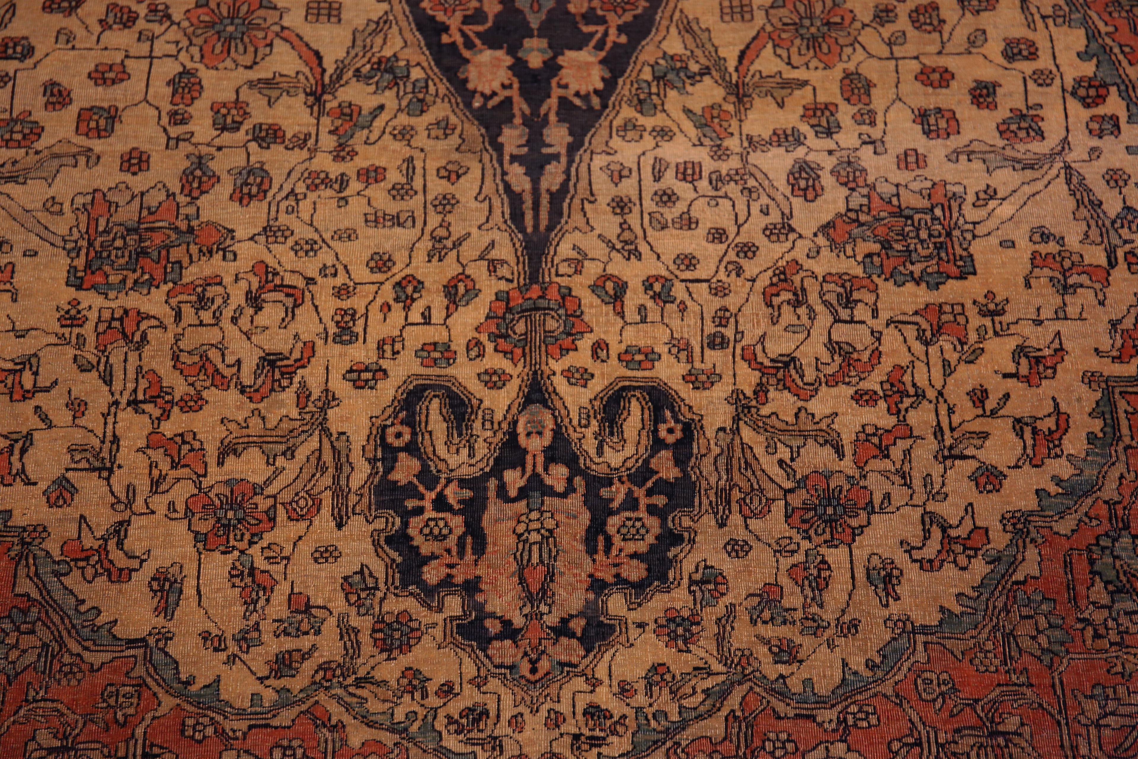 Seltener und schöner antiker persischer Kashan Mohtasham-Teppich mit feinem Gewebe 7' x 10' (Kaschan) im Angebot
