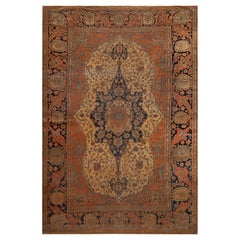 Rare et magnifique tapis persan ancien Kashan Mohtasham de 7' x 10'