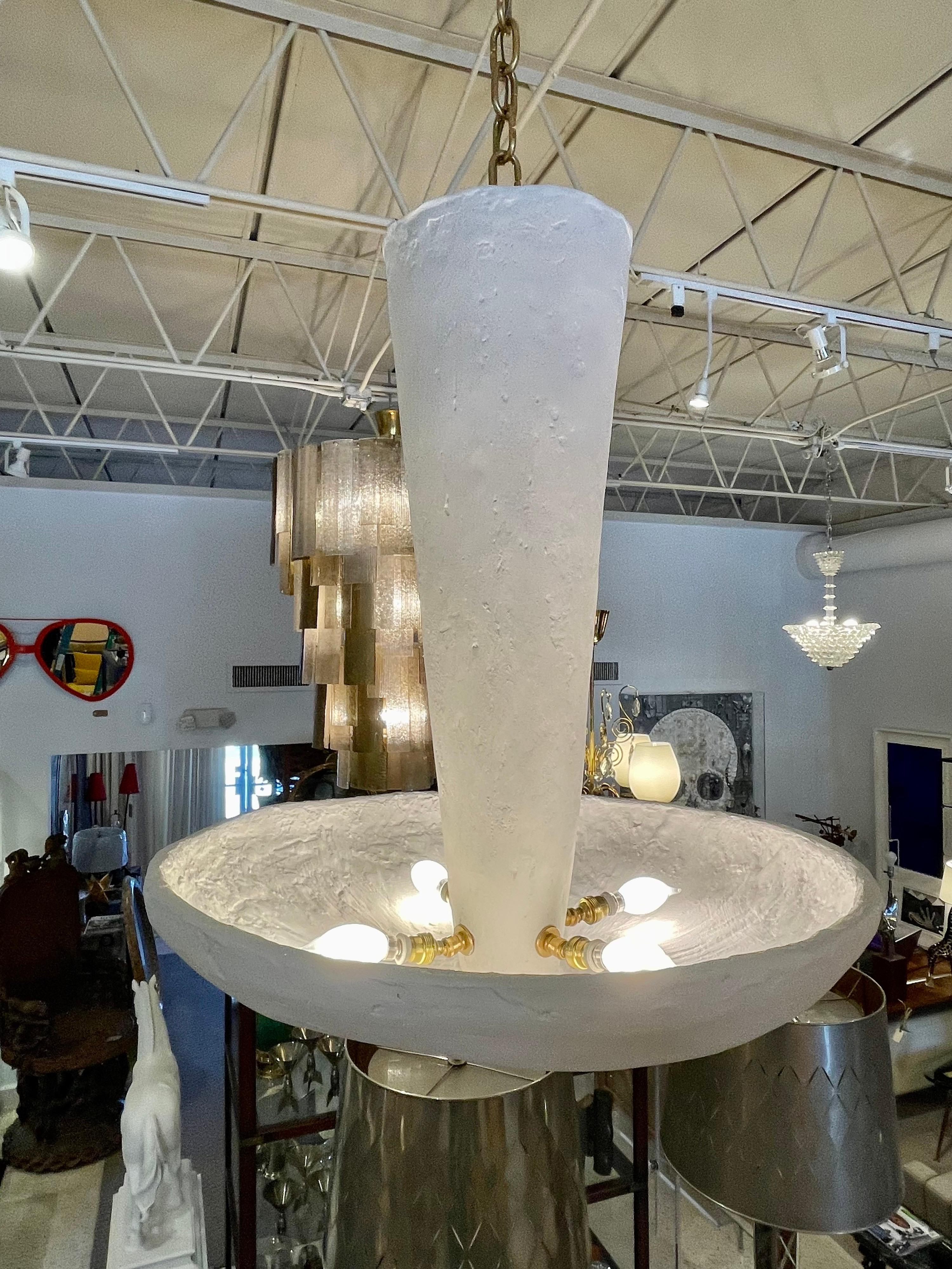 Rare and Beautiful French Plaster Bowl Pendant/ Chandelier  In Good Condition In East Hampton, NY