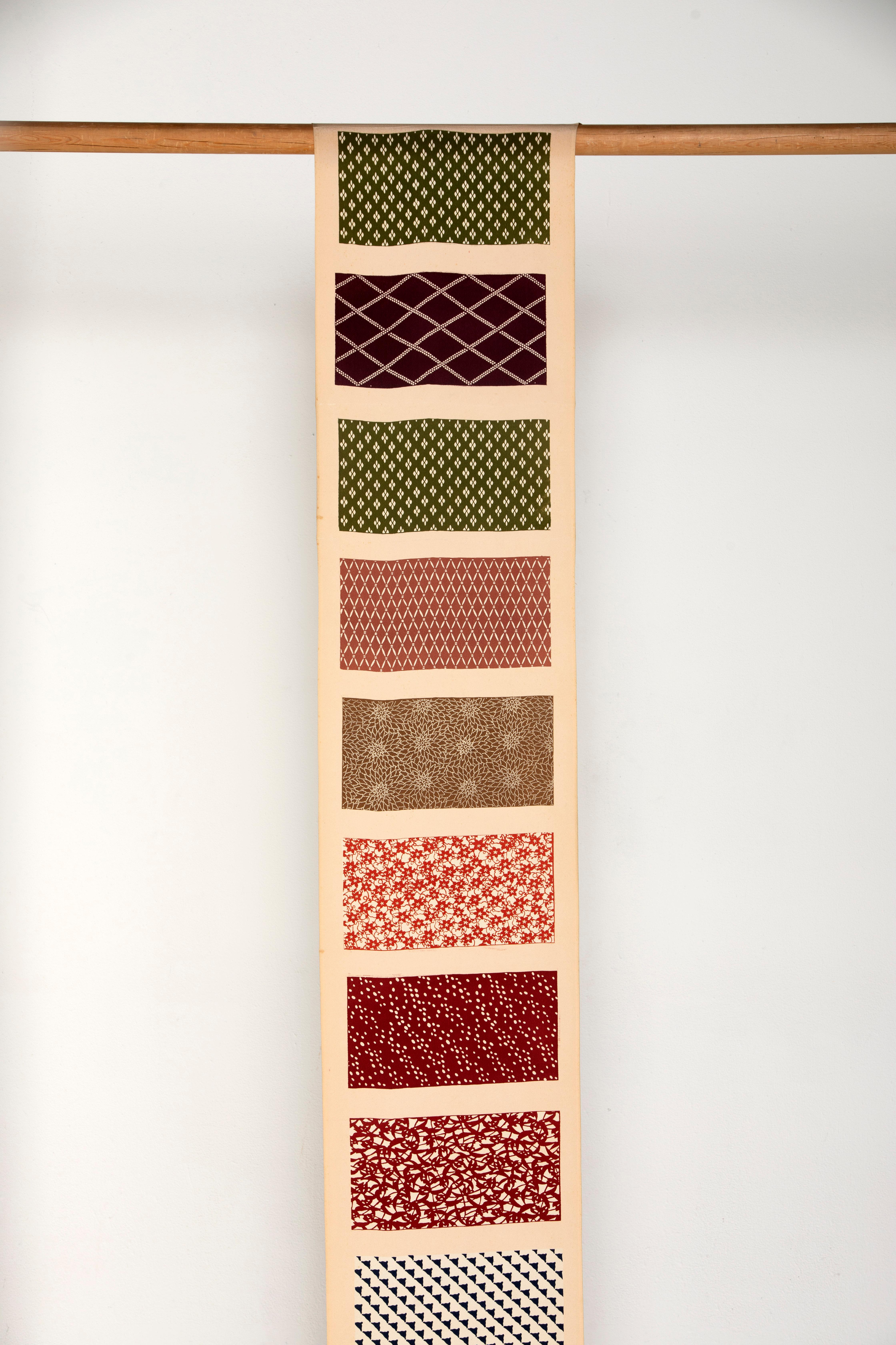 Showa Rare and Beautiful Japanese Chirimen Silk Fabric Sampler '3rd of 4' For Sale