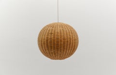 Rare and Beautiful Rattan Globe Pendant Lamp, 1960s
