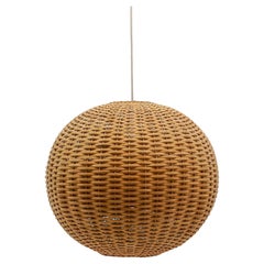 Rare and Beautiful Rattan Globe Pendant Lamp, 1960s Rare and Beautiful Rattan Globe Pendant Lamp, 1960s