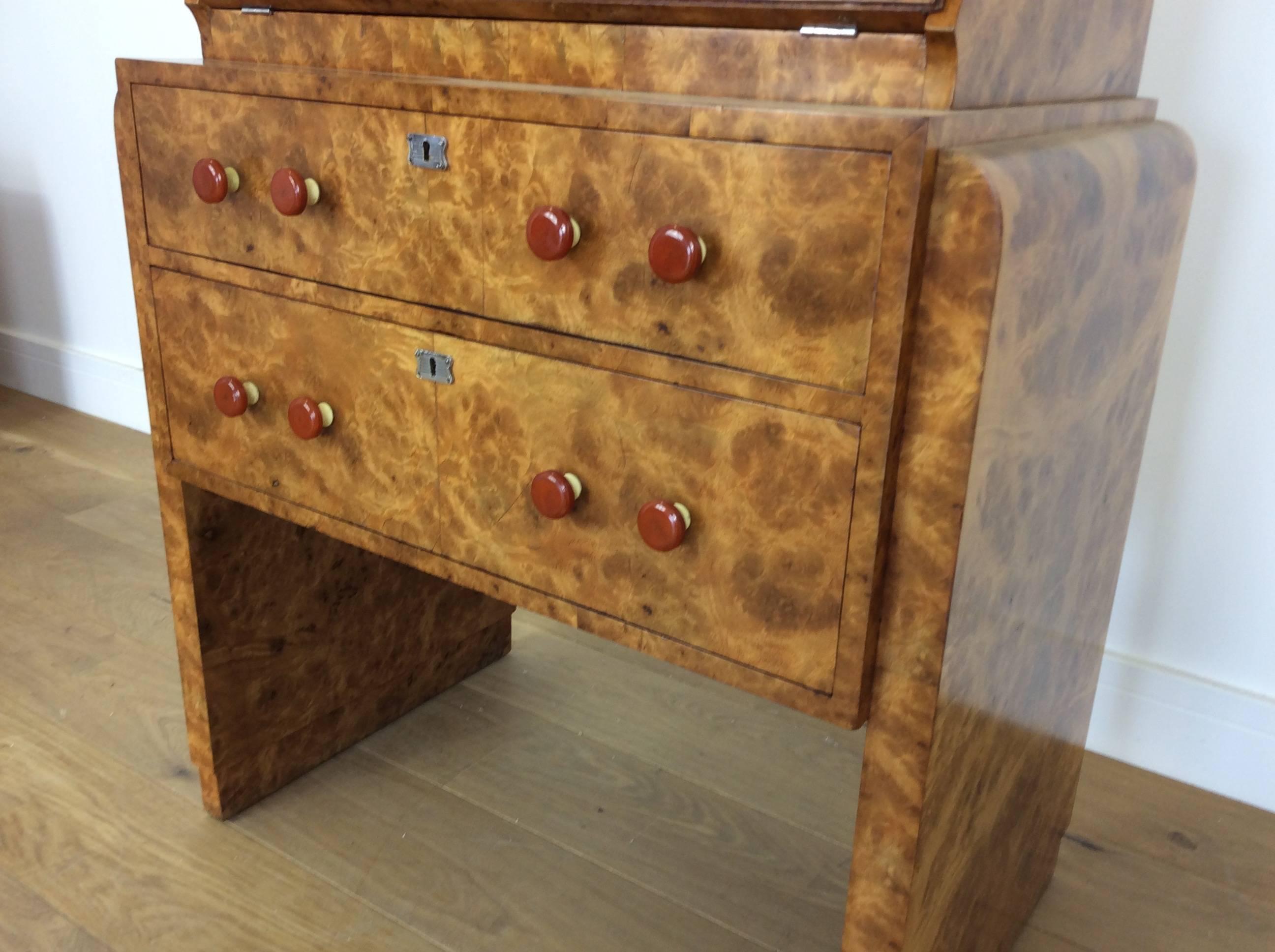 Rare and Beautiful Small Art Deco Secretaire in Burr Elm by Hille In Good Condition For Sale In London, GB