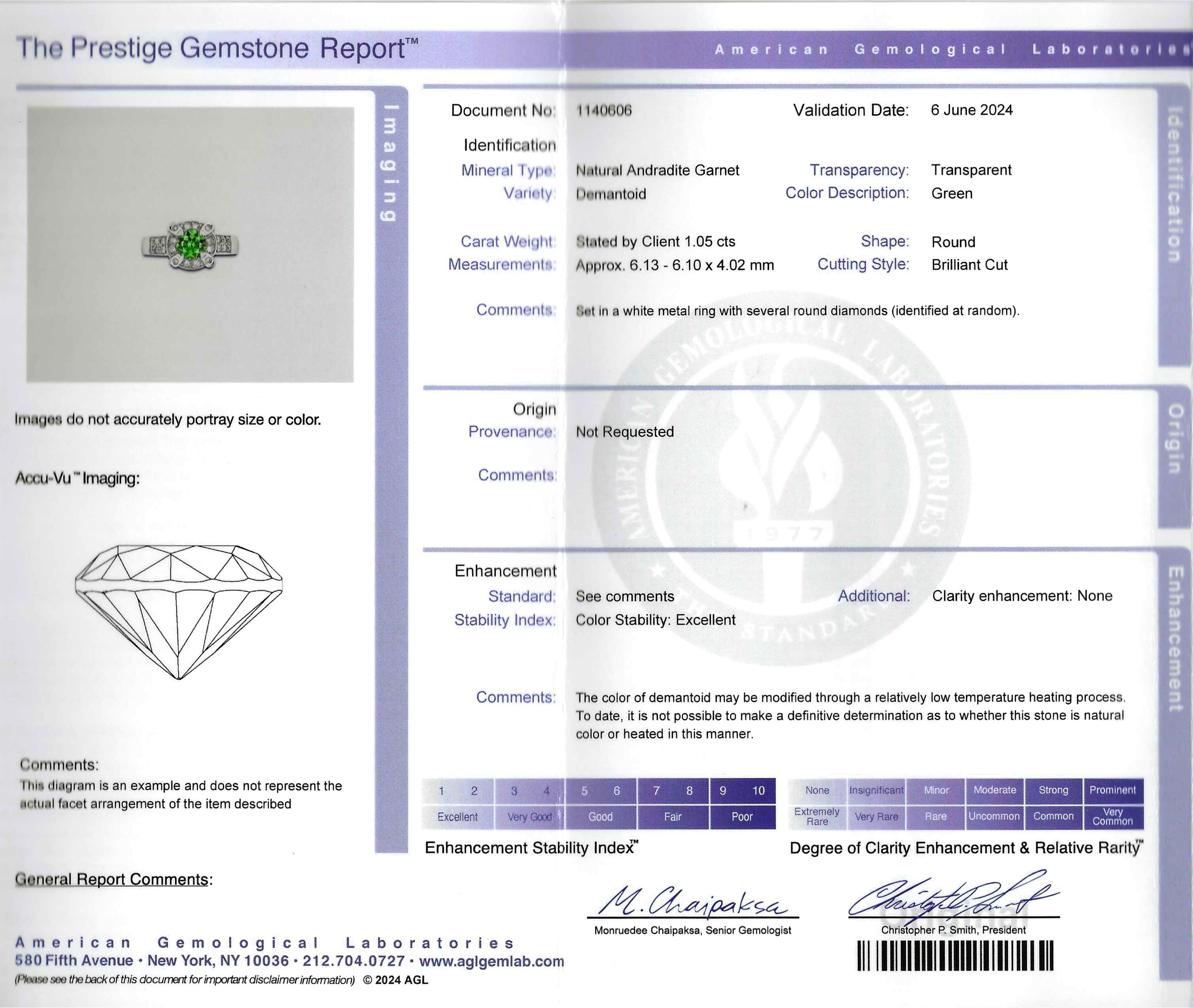 Rare and Brilliant 1.05ct Round Demantoid Garnet in Platinum Ring with Diamonds For Sale 5