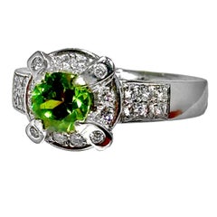 Rare and Brilliant 1.05ct Round Demantoid Garnet in Platinum Ring with Diamonds