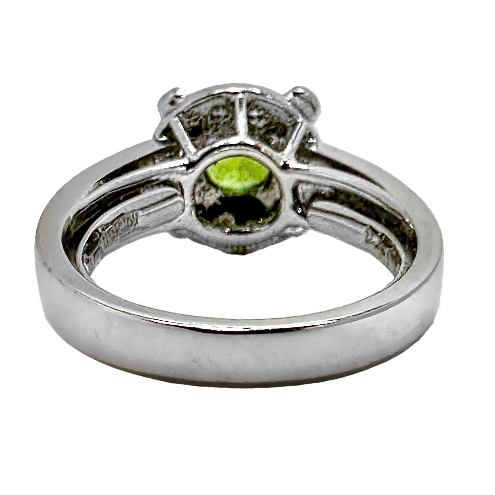 Modern Rare and Brilliant 1.05ct Round Demantoid Garnet in Platinum Ring with Diamonds For Sale
