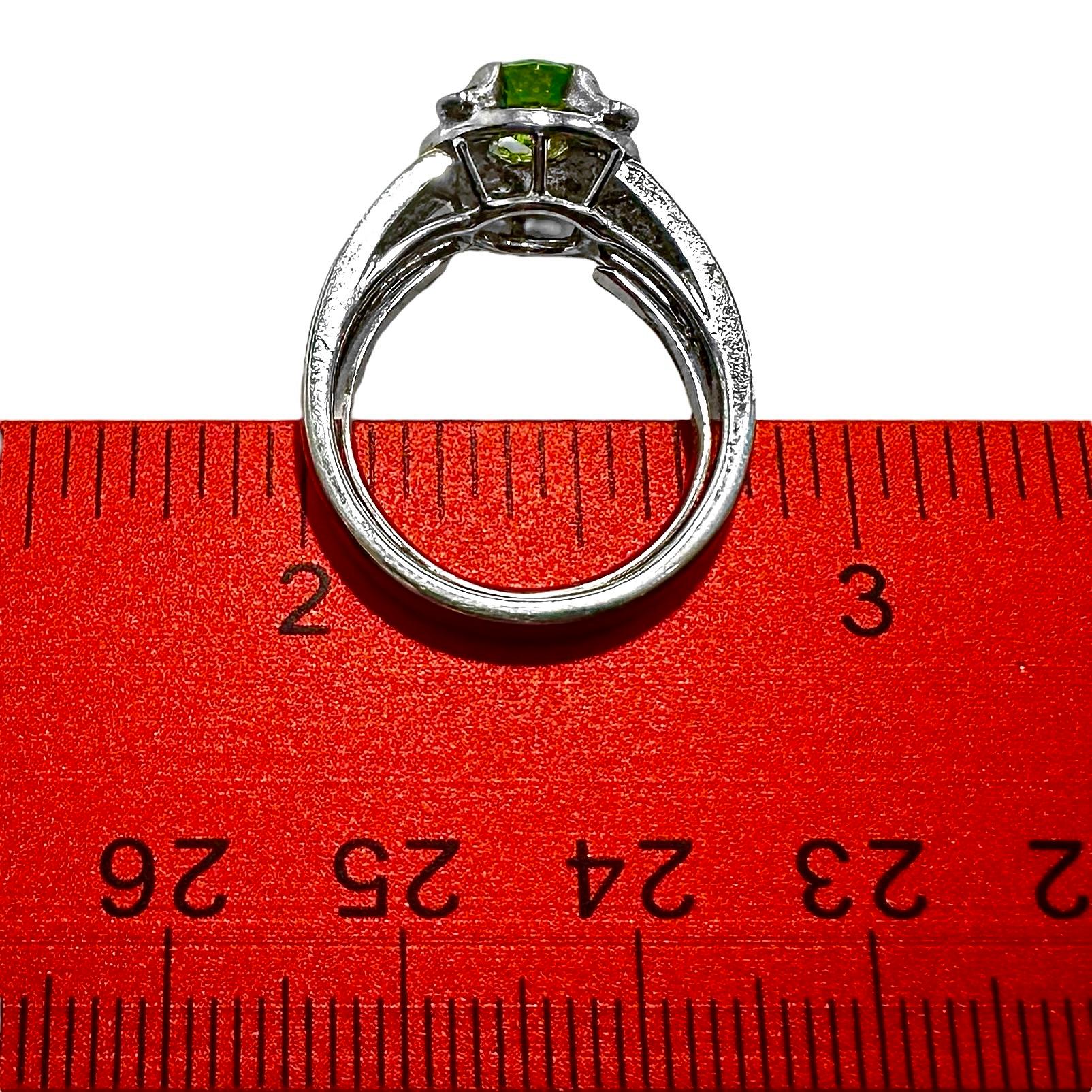 Rare and Brilliant 1.05ct Round Demantoid Garnet in Platinum Ring with Diamonds In Good Condition For Sale In Palm Beach, FL