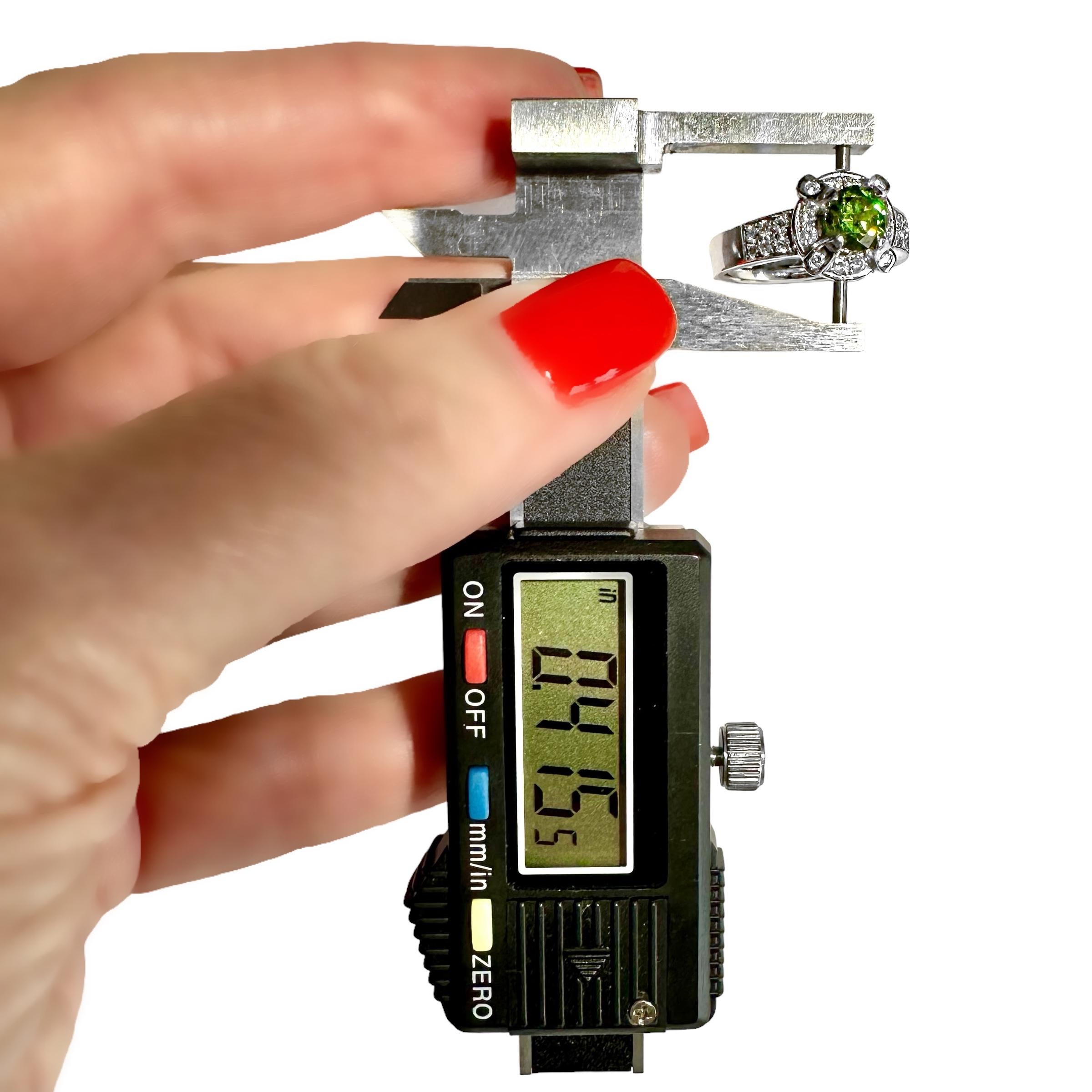 Rare and Brilliant 1.05ct Round Demantoid Garnet in Platinum Ring with Diamonds For Sale 1