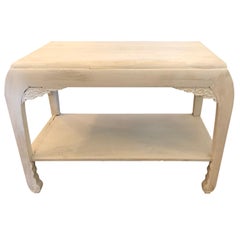 Rare and Chic Chinese Whitewashed Painted Rectangular Low Side Table