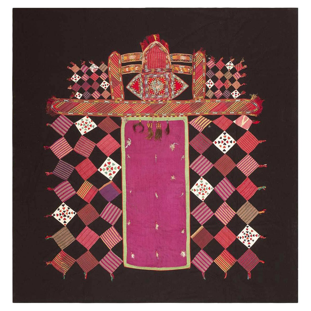 Raro y coleccionable Textil antiguo uzbeko para cubrir caballos 7' x 7'5 en venta