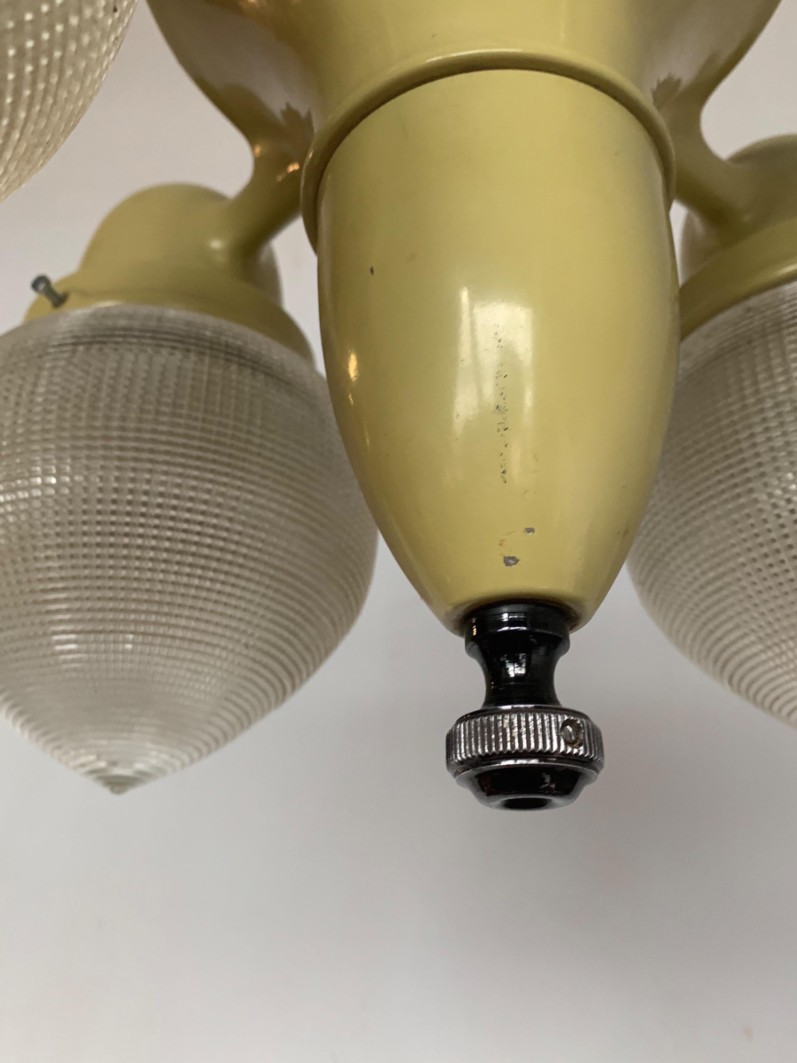 20th Century Rare and Cool Midcentury Industrial Pendant Light with Prismatic Glass Shades