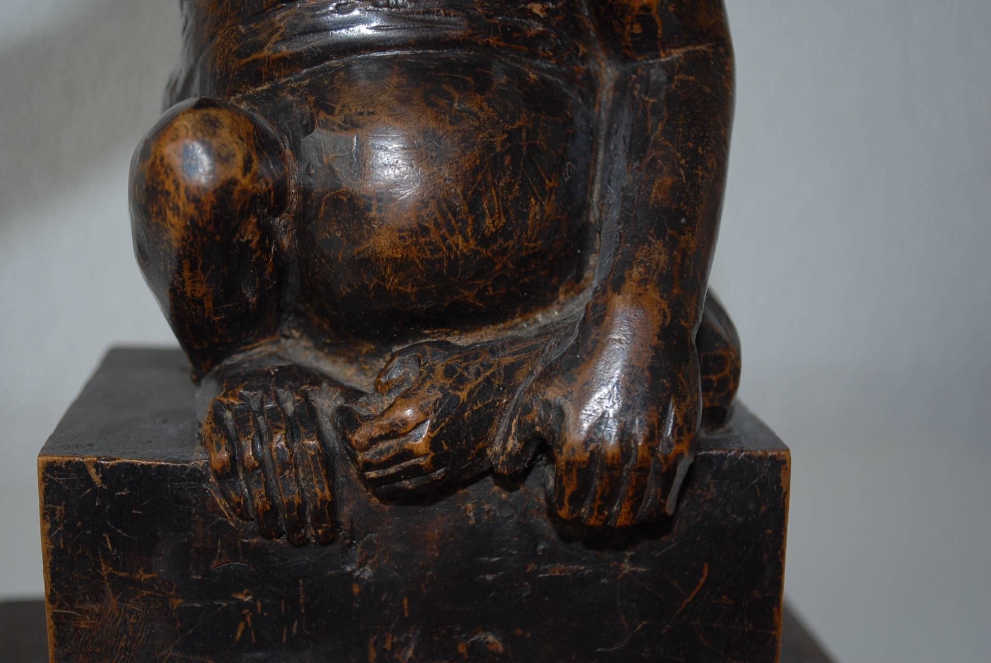 Rare and Decorative Carved Chimp, Monkey Wooden Table or Desk Lamp Early 1900 5