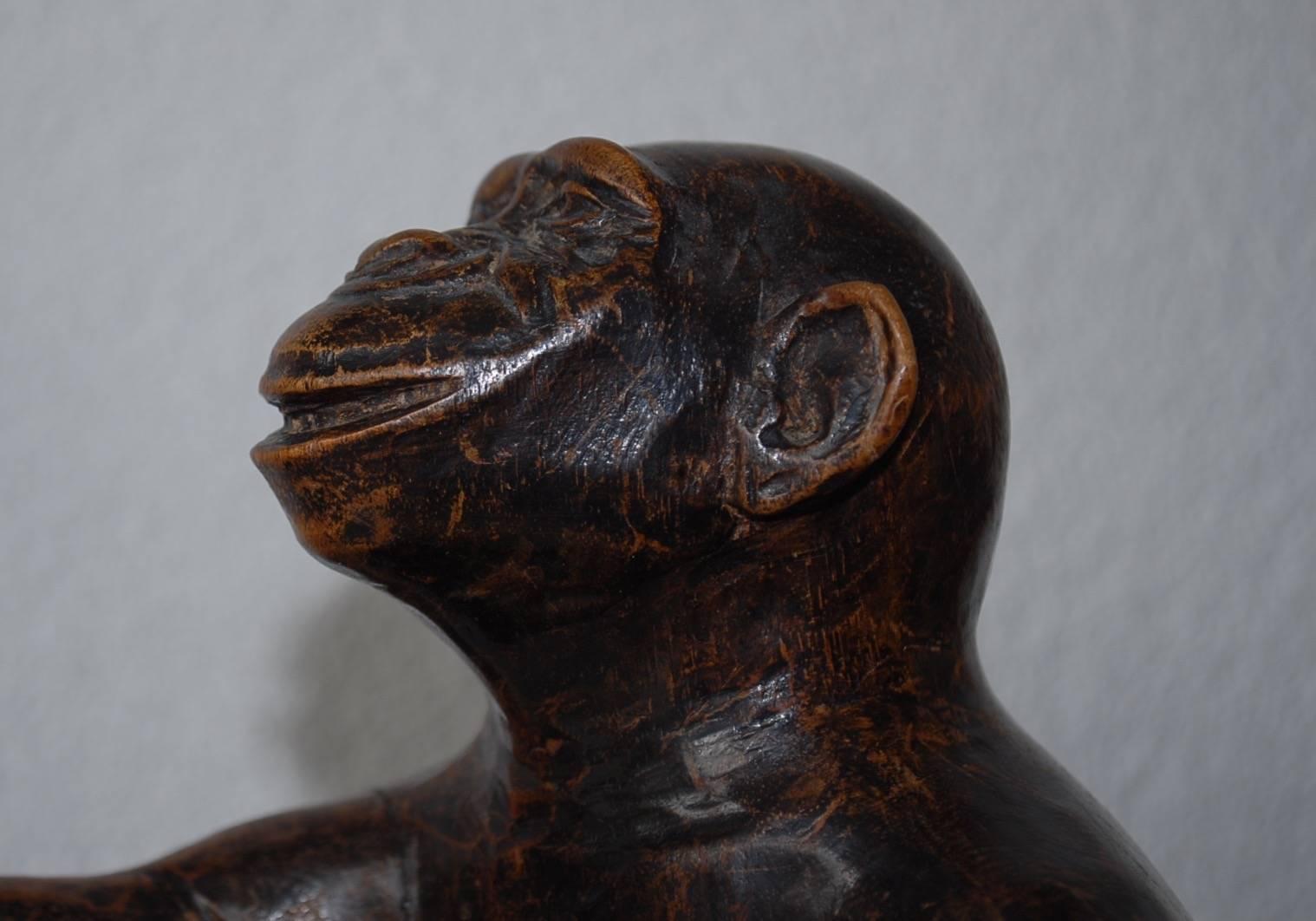 Rare and Decorative Carved Chimp, Monkey Wooden Table or Desk Lamp Early 1900 8