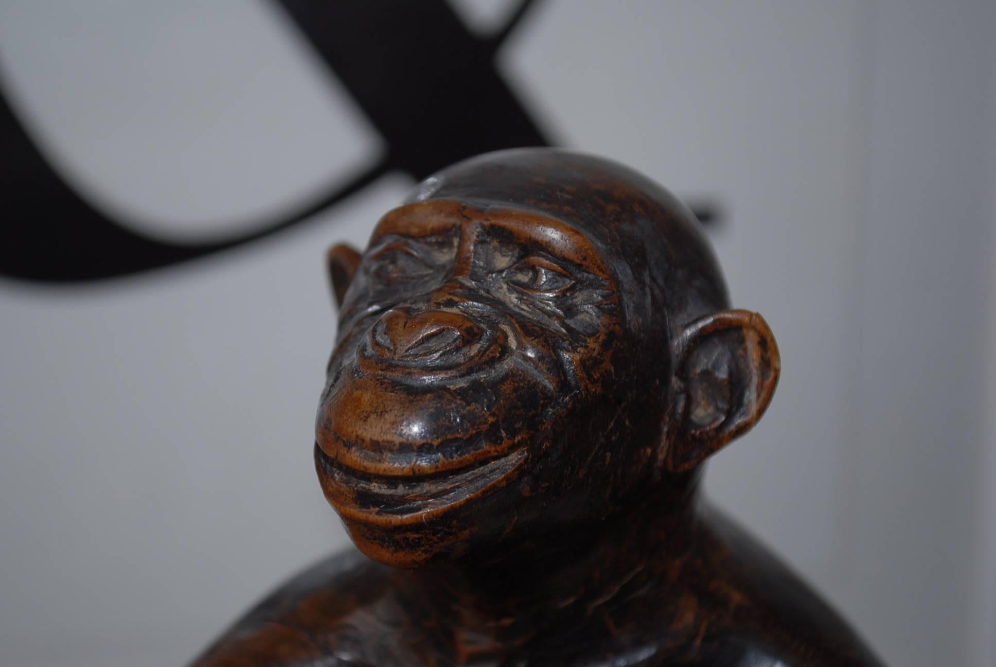 Dutch Rare and Decorative Carved Chimp, Monkey Wooden Table or Desk Lamp Early 1900