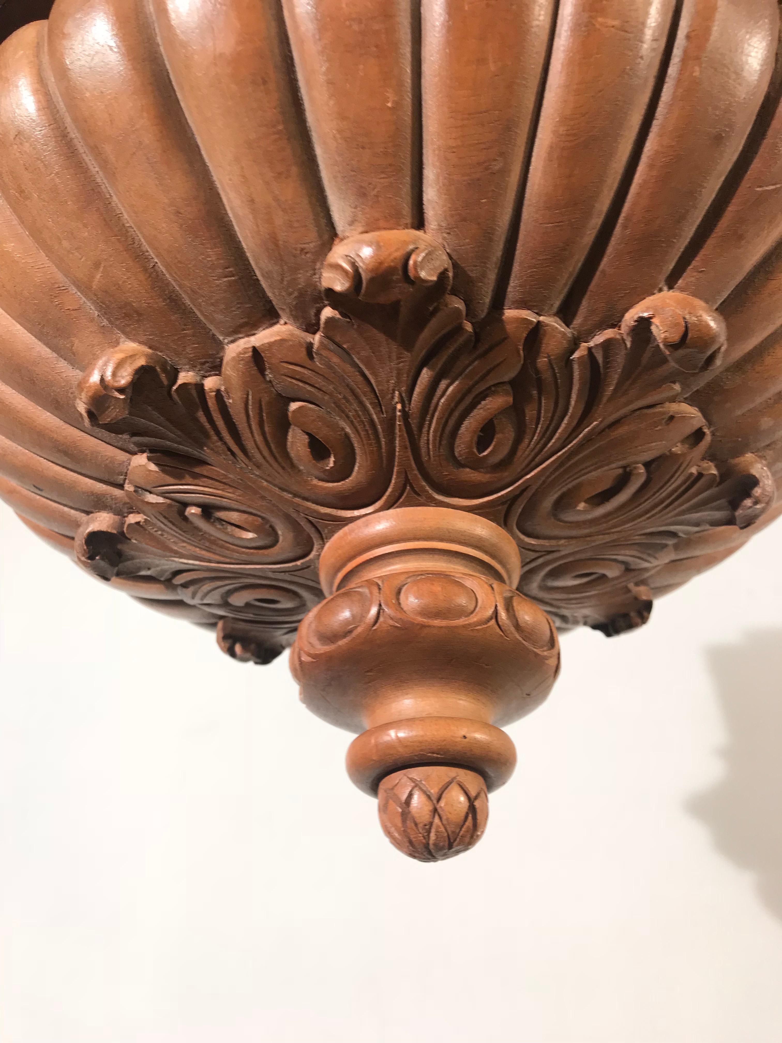 Rare and Decorative Early 1900s Eight-Light Quality Carved Nutwood Pendant Light For Sale 8