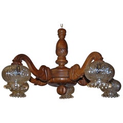 Rare and Decorative Elephant Theme Hand-Carved Art Deco Era Pendant / Chandelier