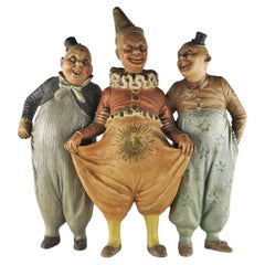 Rare and Vintage Detailed Figure of Three Clowns in Terracotta