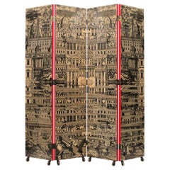 Rare and Early 1950s "Reflecting City" Folding Screen by Piero Fornasetti