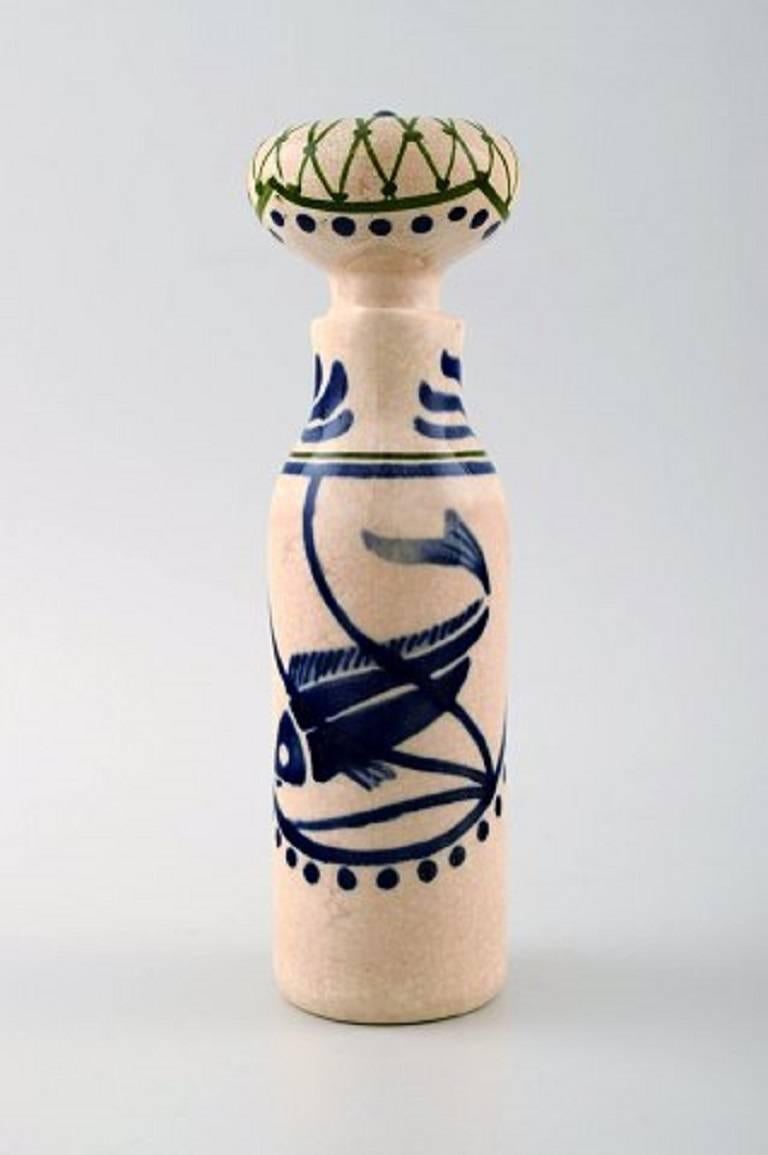 Rare and early Aluminia oil / vinegar set. Faience, hand-painted.
Measures: 19 cm. x 15 cm.
In good condition.
Stamped.