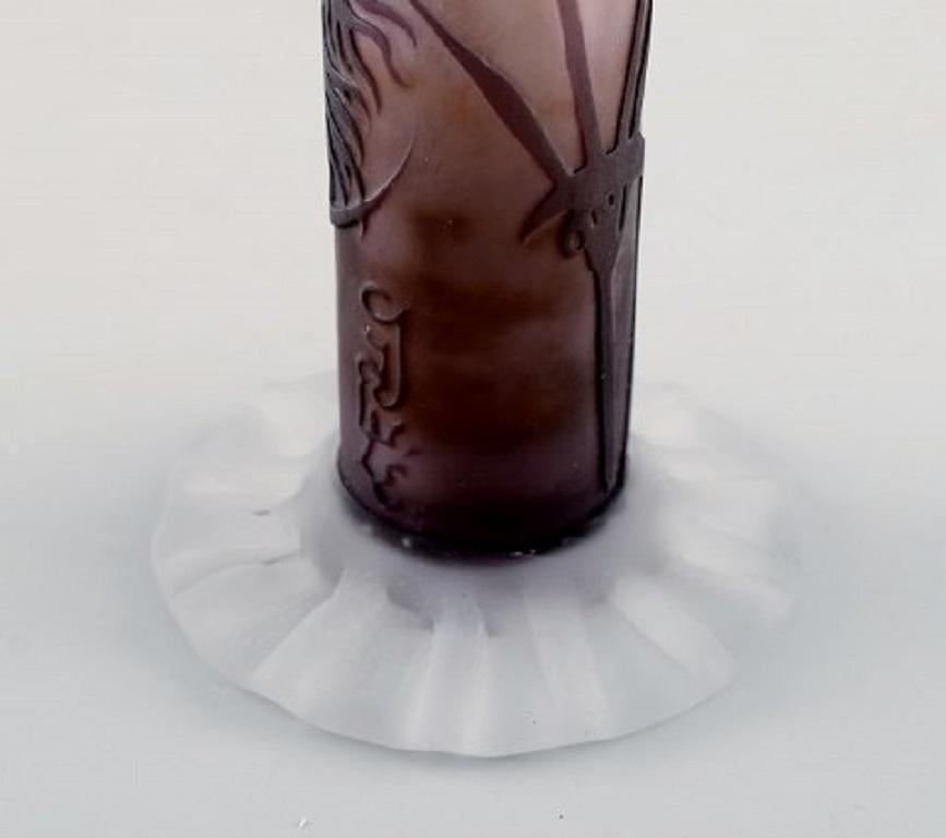 Late 19th Century Rare and Early Emile Gallé Vase in Frosted and Purple Art Glass, 1880s-1890s
