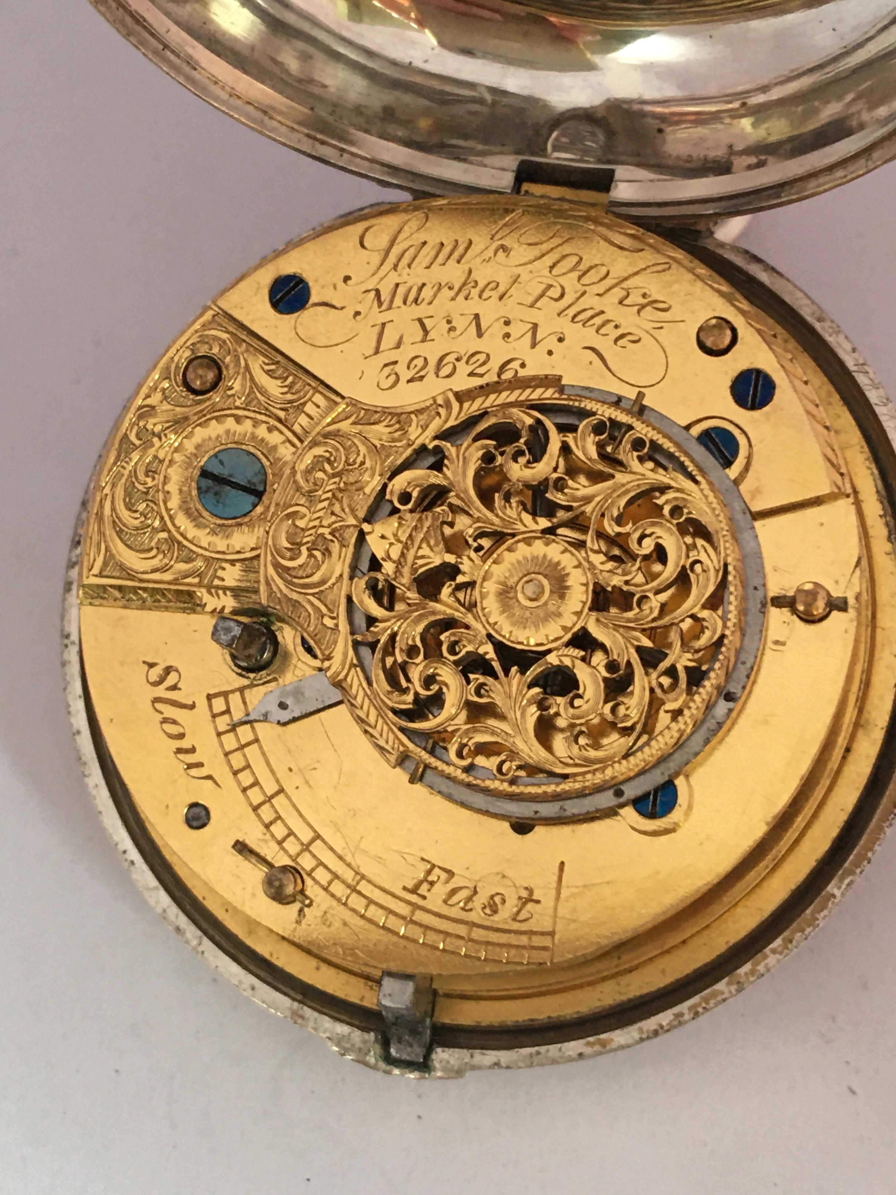 Rare and Early English Silver Pair of Cased Verge Fusee Pocket Watch For Sale 7