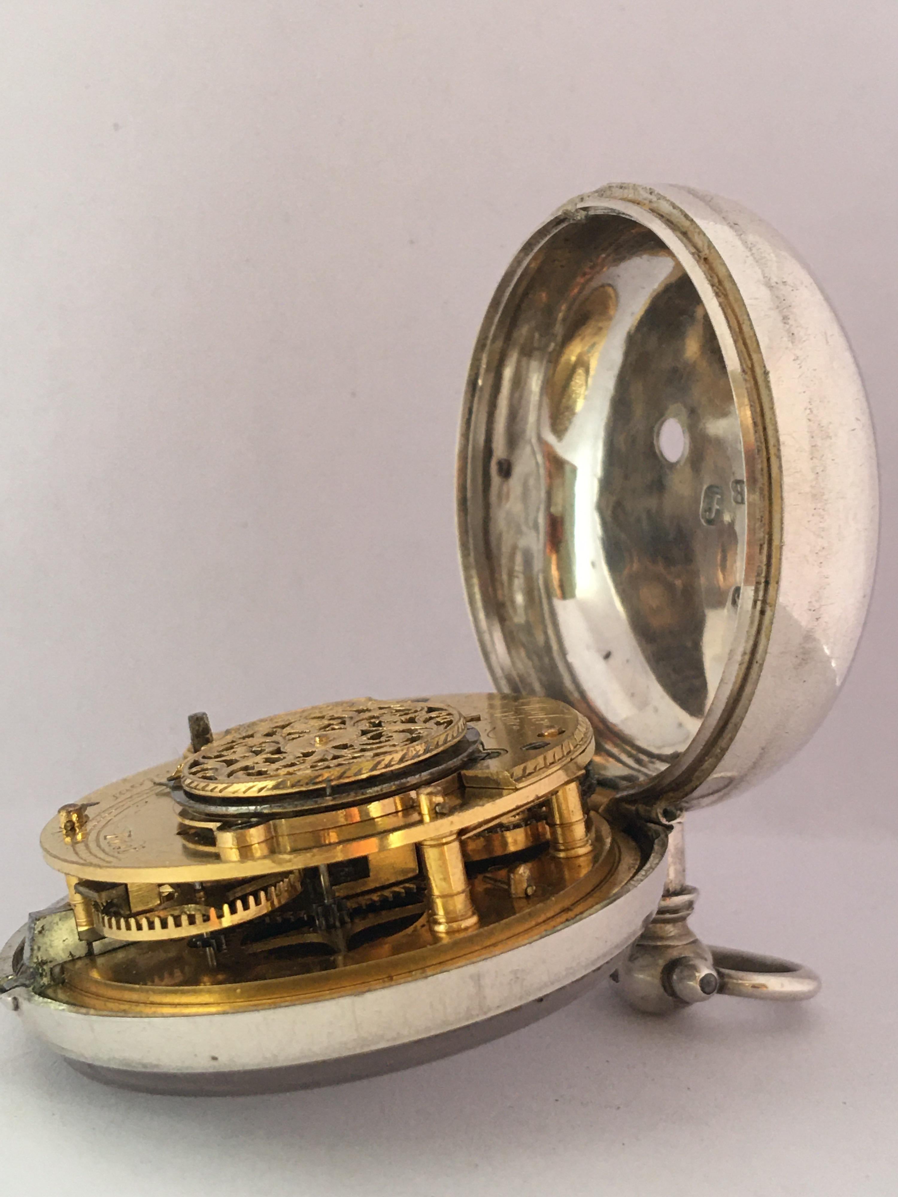 Rare and Early English Silver Pair of Cased Verge Fusee Pocket Watch For Sale 9