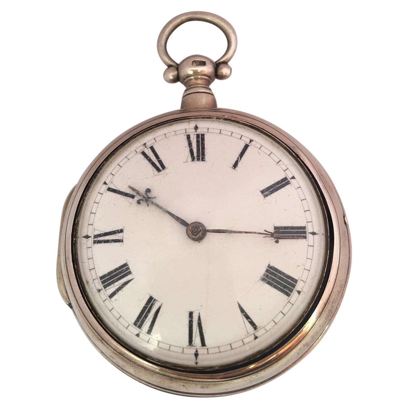Rare and Early English Silver Pair of Cased Verge Fusee Pocket Watch For Sale
