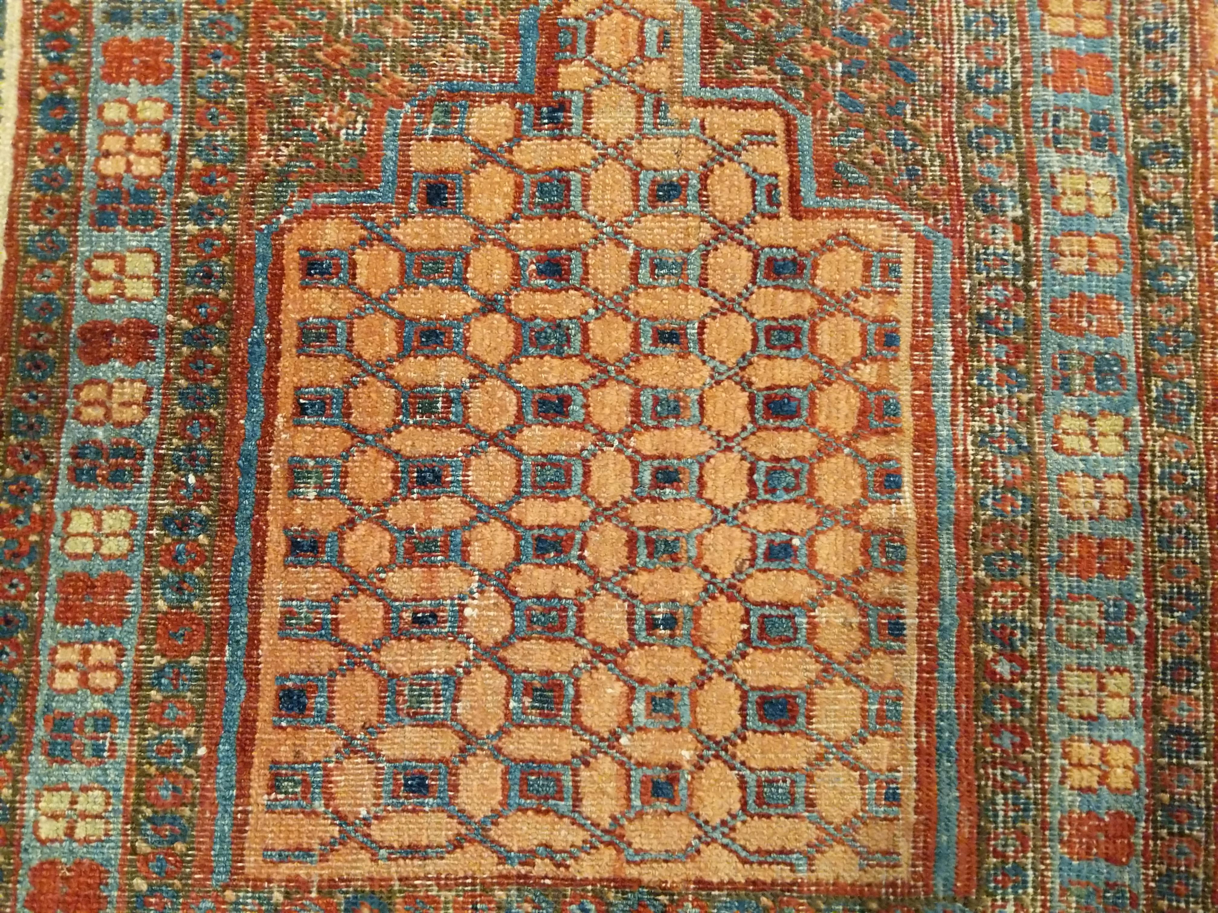 Rare and Early Khotan Rug with Two Niches For Sale 1