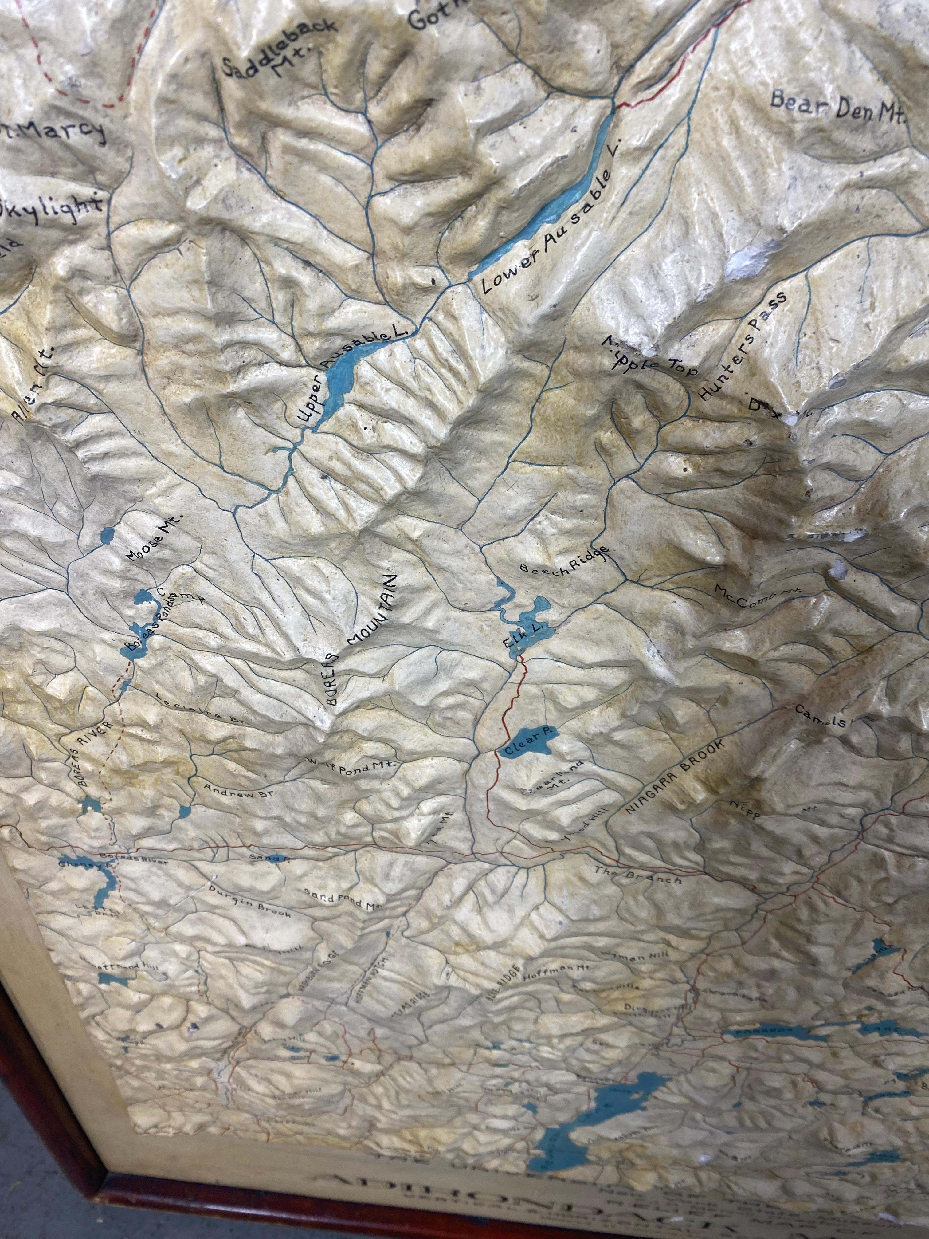Hand-Crafted Rare and Early Plaster Relief Map of Adirondack Mountains by F J H Merrill For Sale