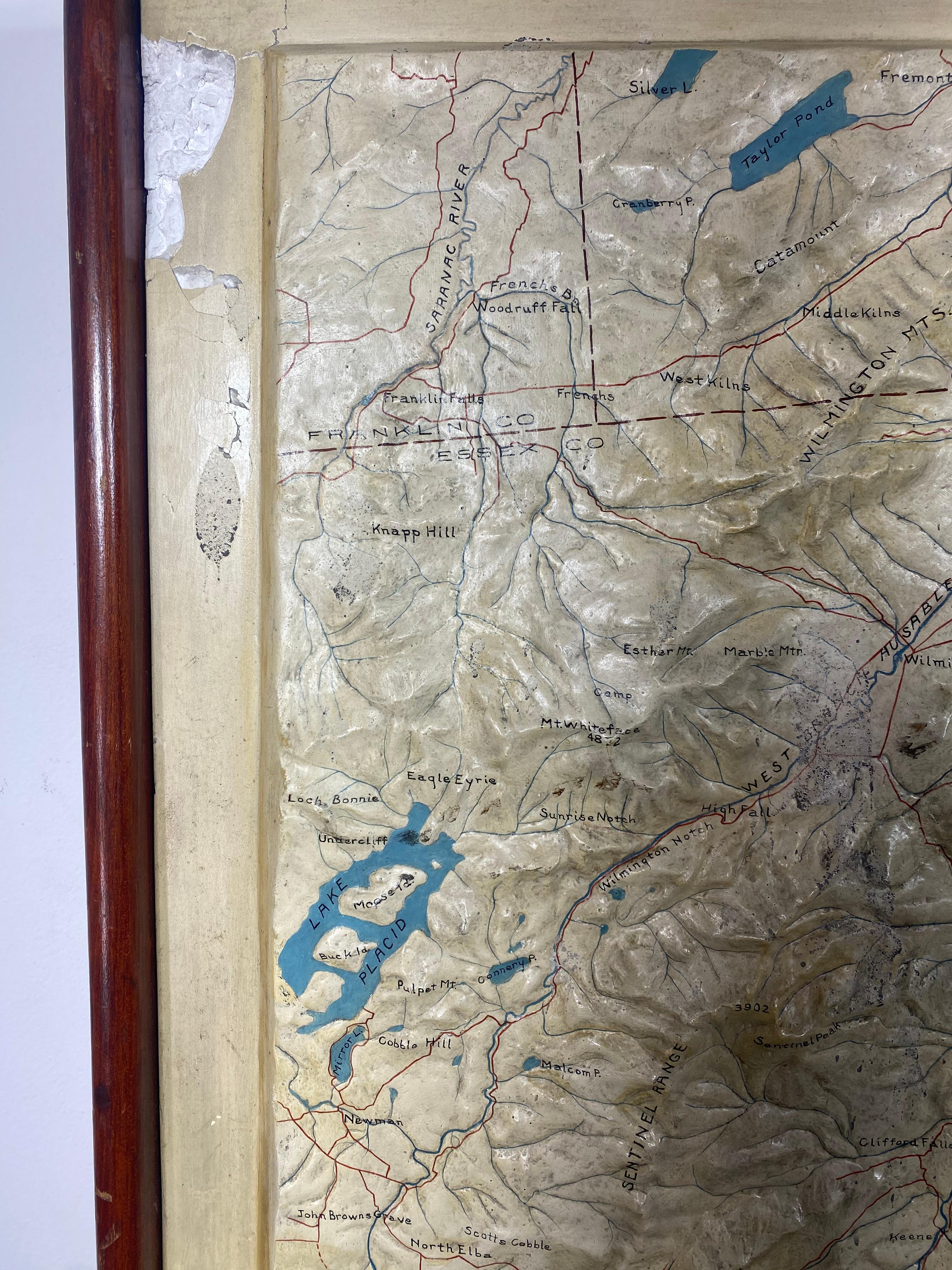 Rare and Early Plaster Relief Map of Adirondack Mountains by F J H Merrill In Good Condition For Sale In Buffalo, NY