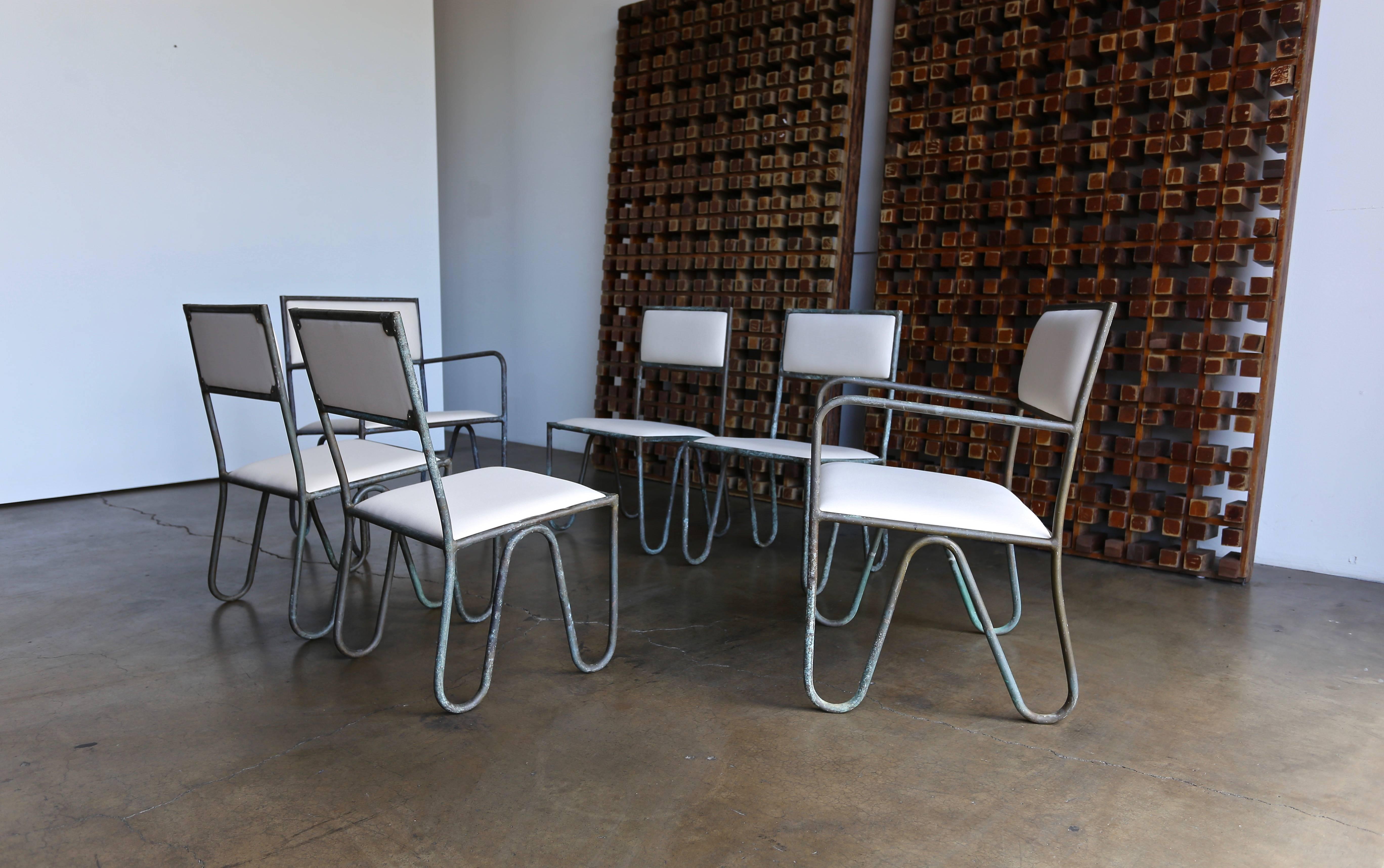 Rare and early set of six indoor / outdoor patio dining chairs by Walter Lamb. 

The armchairs measure: 22.25