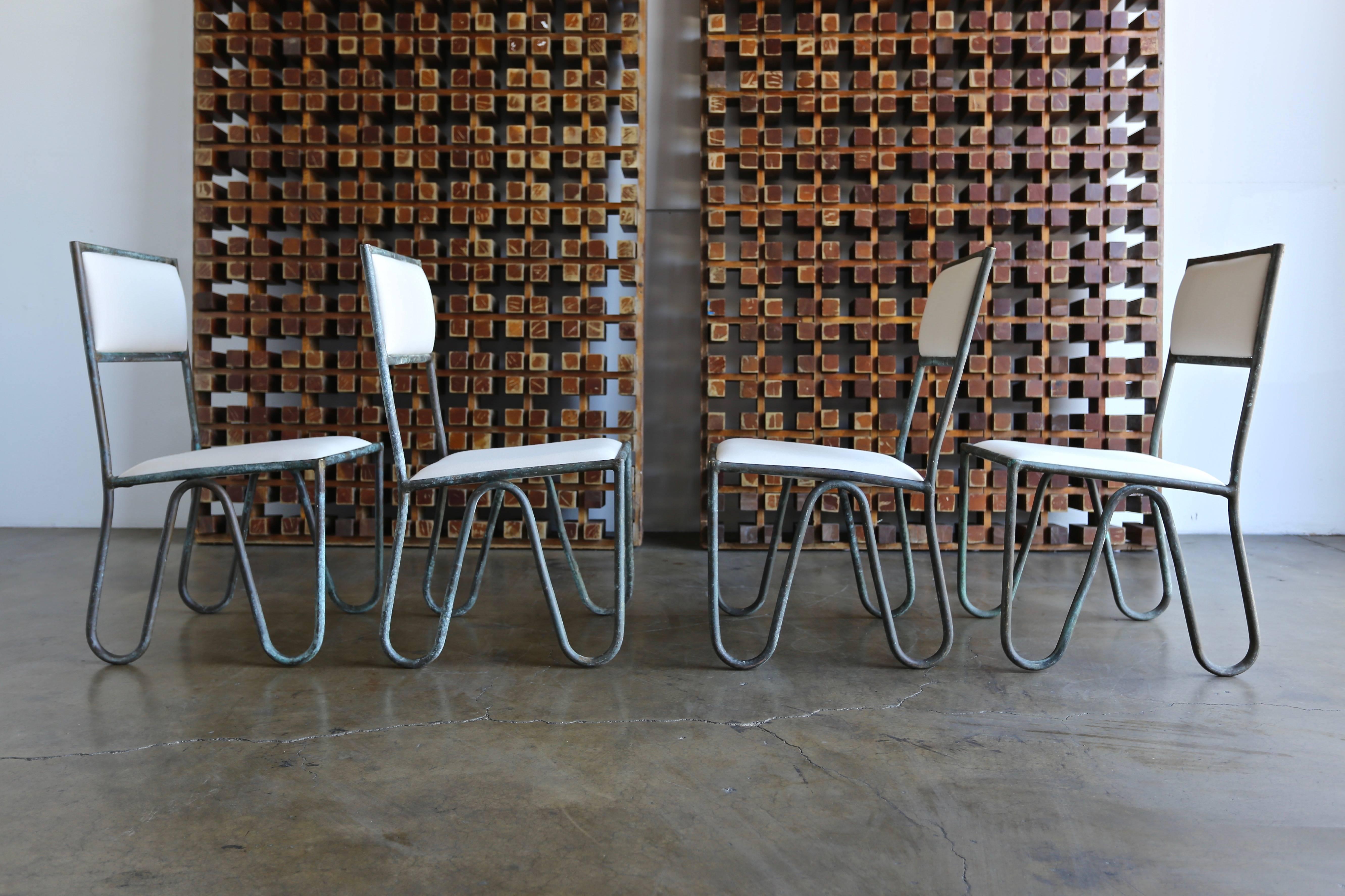 Bronze Rare and Early Set of Six Dining Chairs by Walter Lamb