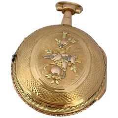 Seltene und frühe dreifarbige Gold-Taschenuhr Small Verge Fusee