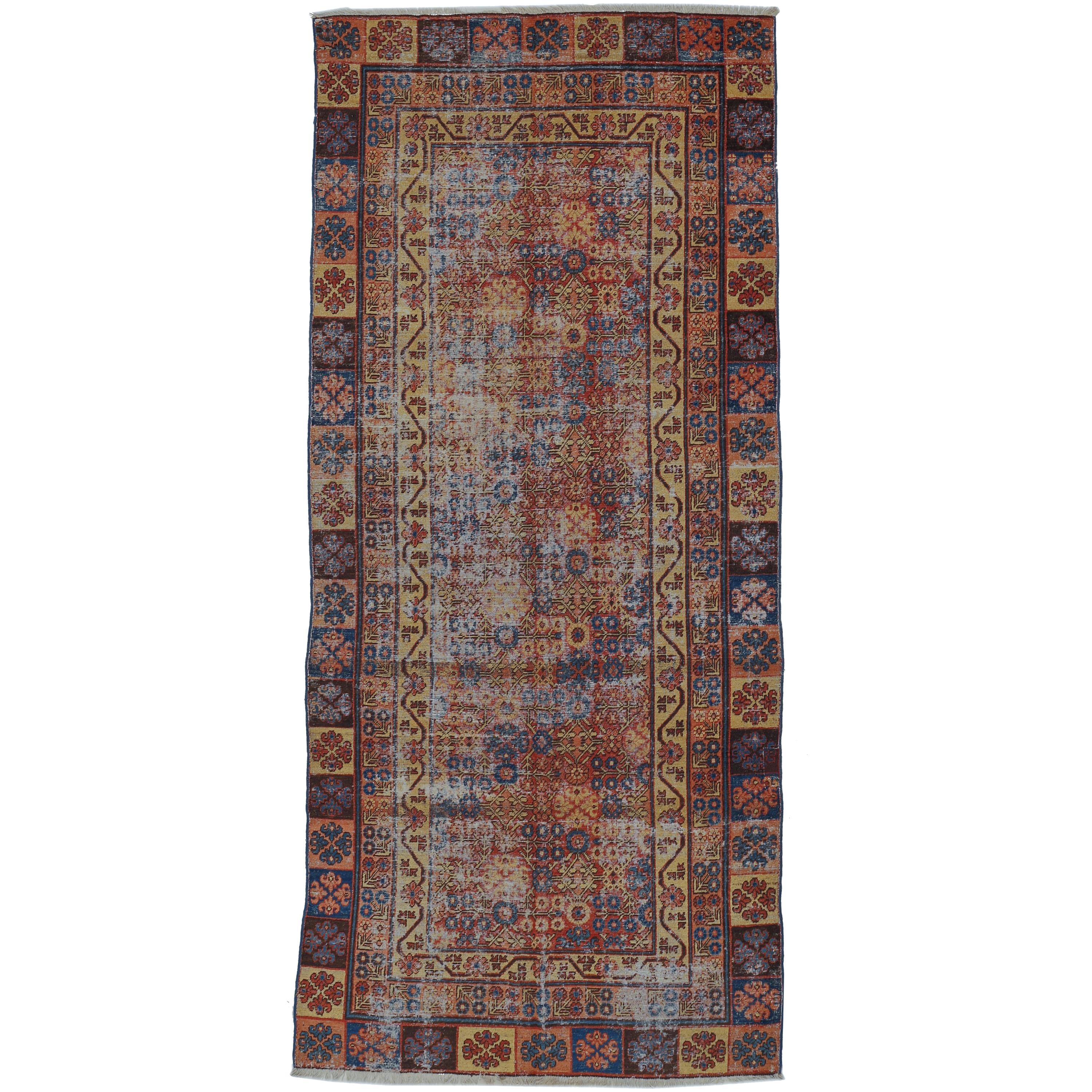 Rare and Elegant 18th Century Antique Yarkand Samarkand Distressed Rug For Sale