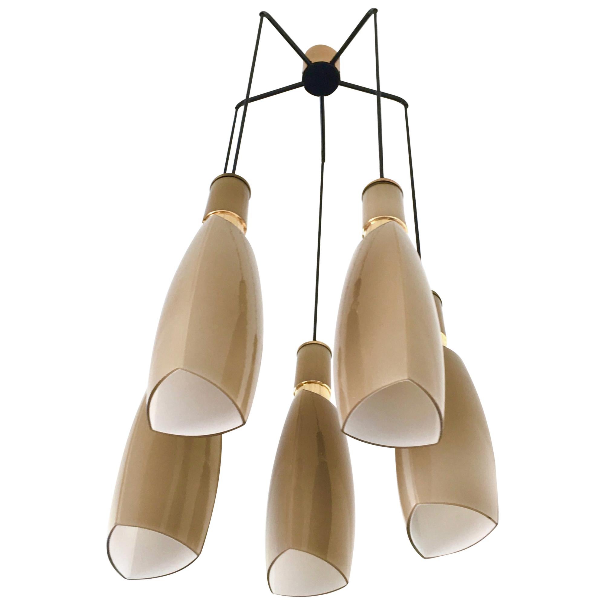 Elegant Mid-Century Five-Light Taupe Glass Chandelier by Stilnovo, Italy